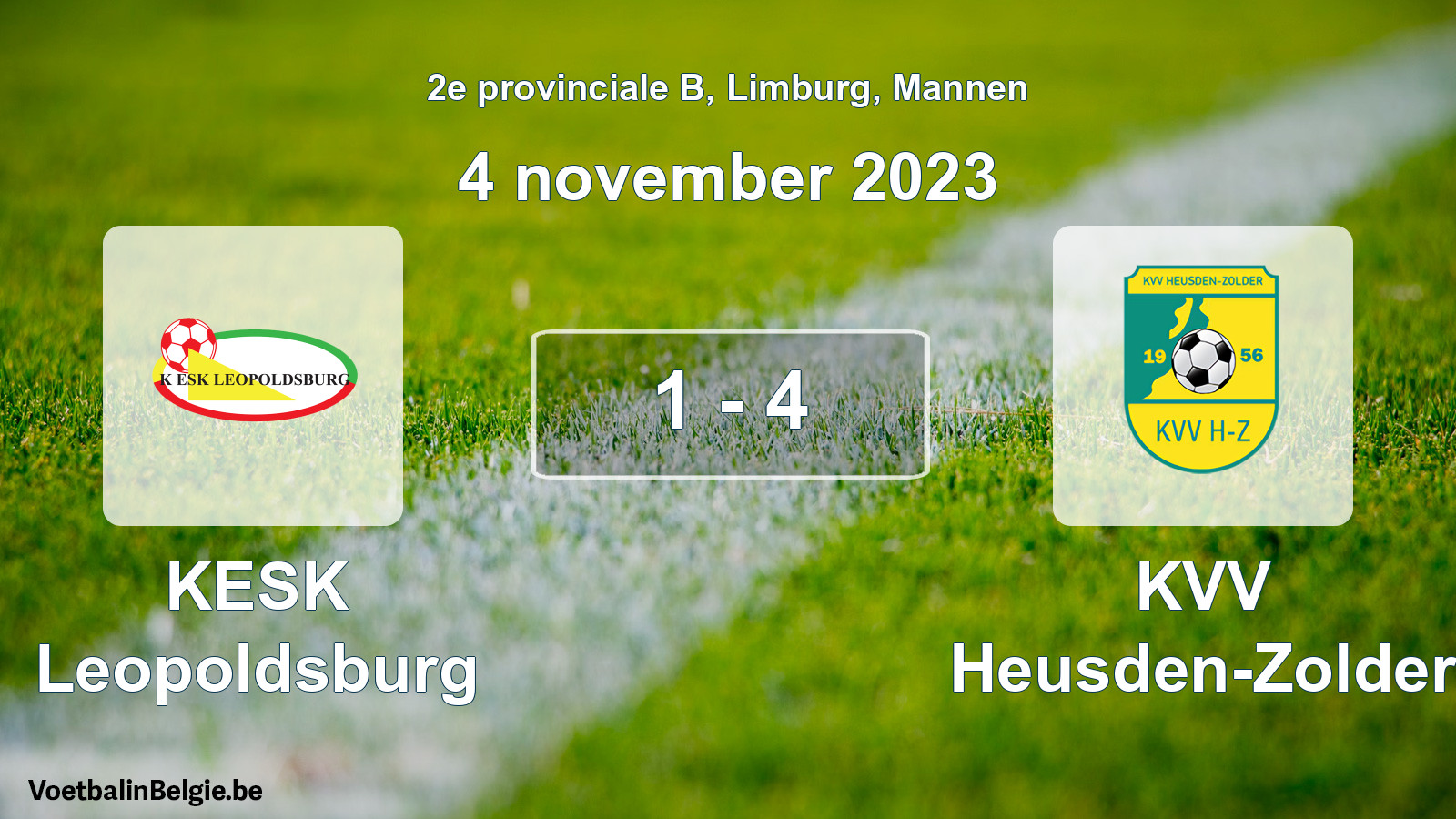 Gespeelde wedstrijd mannenvoetbal: KESK Leopoldsburg - KVV Heusden-Zolder 1 - 4 (4 november 2023)