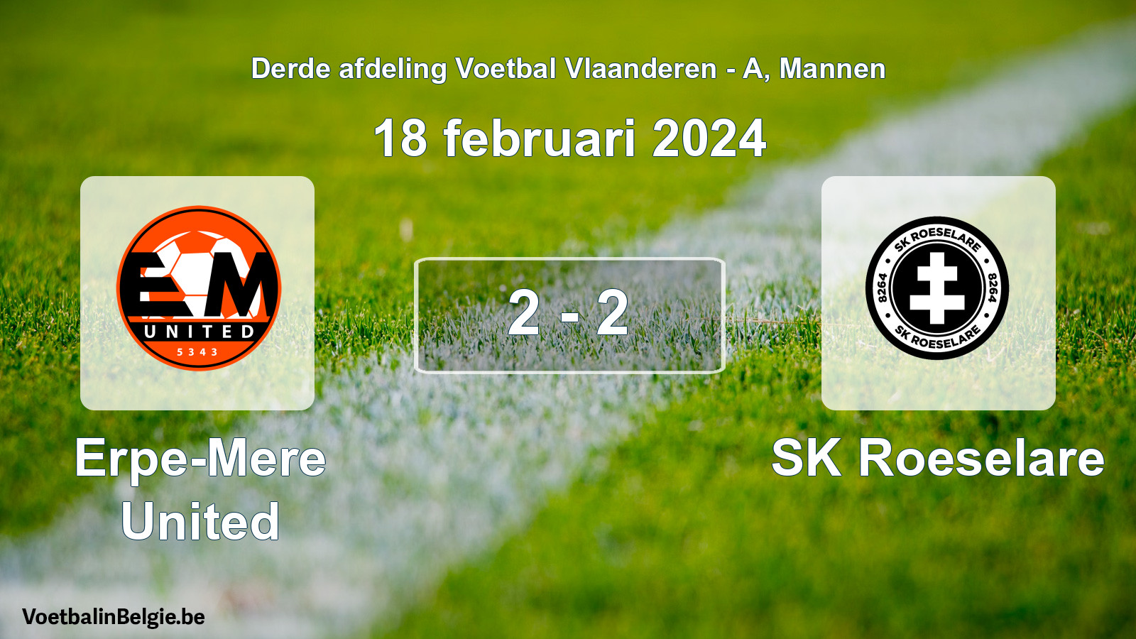 Gespeelde wedstrijd mannenvoetbal: Erpe-Mere United - SK Roeselare 2 - 2 (18 februari 2024)