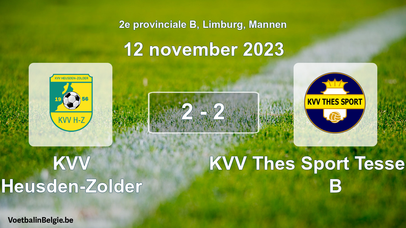 Gespeelde wedstrijd mannenvoetbal: KVV Heusden-Zolder - KVV Thes Sport Tessenderlo B 2 - 2 (12 november 2023)