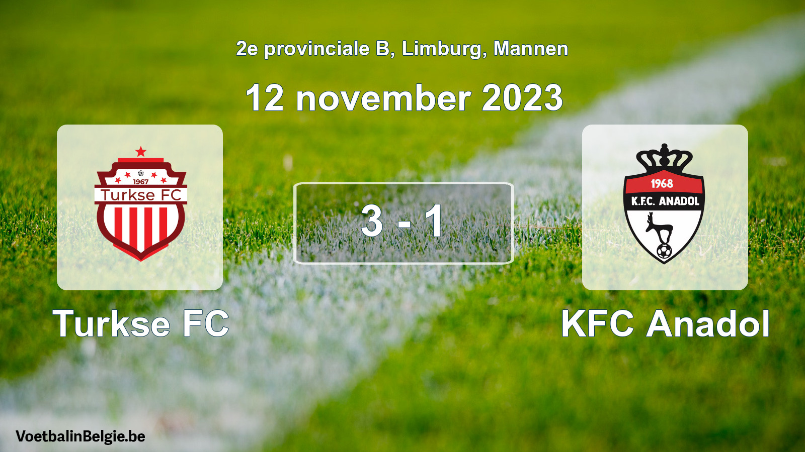 Gespeelde wedstrijd mannenvoetbal: Turkse FC - KFC Anadol 3 - 1 (12 november 2023)