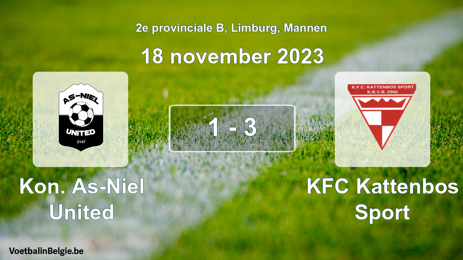 Gespeelde wedstrijd mannenvoetbal: Kon. As-Niel United - KFC Kattenbos Sport 1 - 3 (18 november 2023)