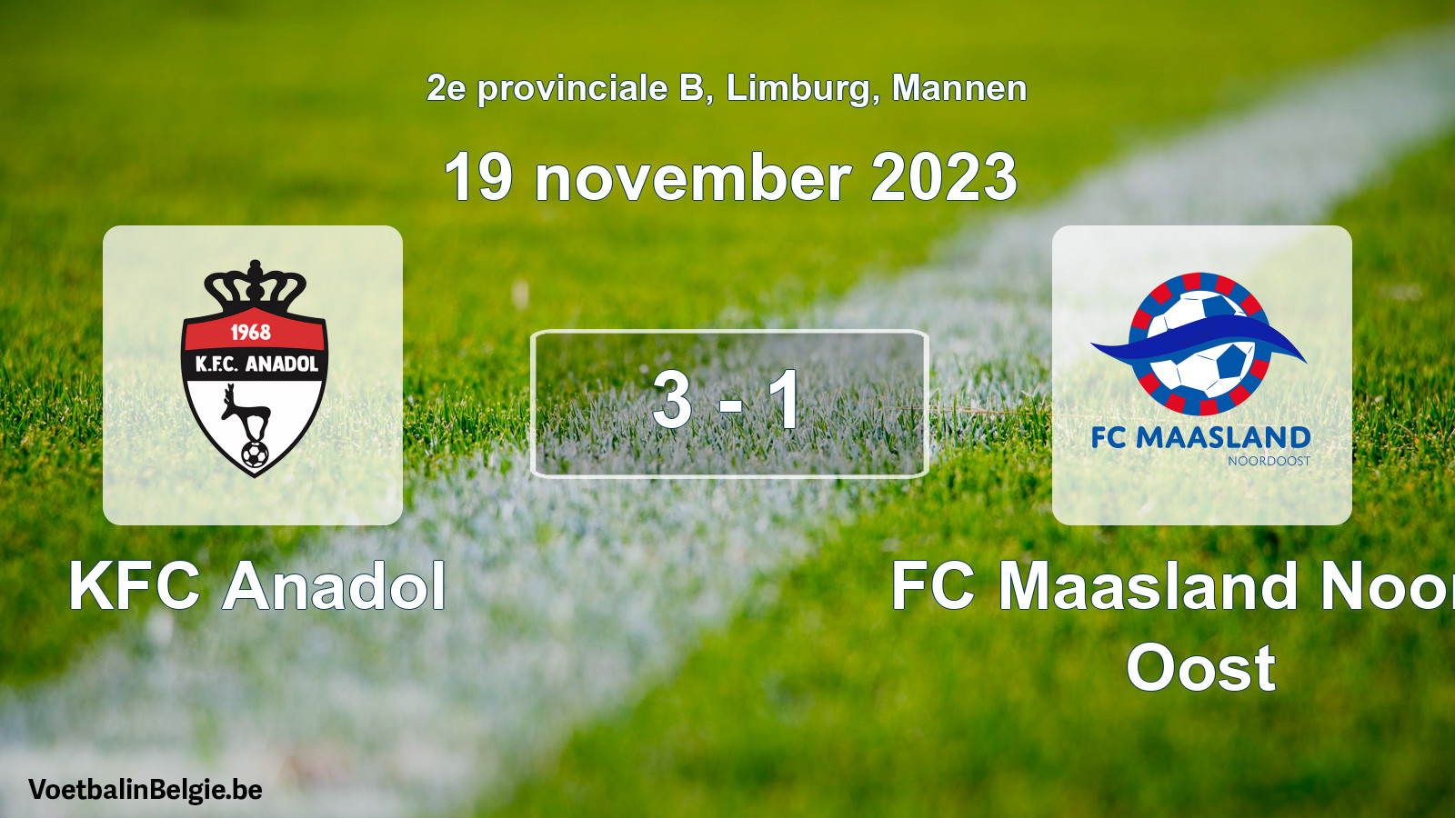 Gespeelde wedstrijd mannenvoetbal: KFC Anadol - FC Maasland Noord Oost 3 - 1 (19 november 2023)
