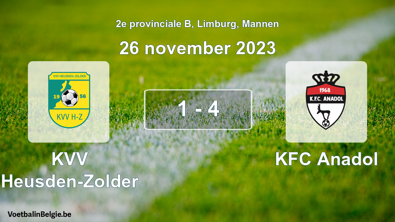 Gespeelde wedstrijd mannenvoetbal: KVV Heusden-Zolder - KFC Anadol 1 - 4 (26 november 2023)