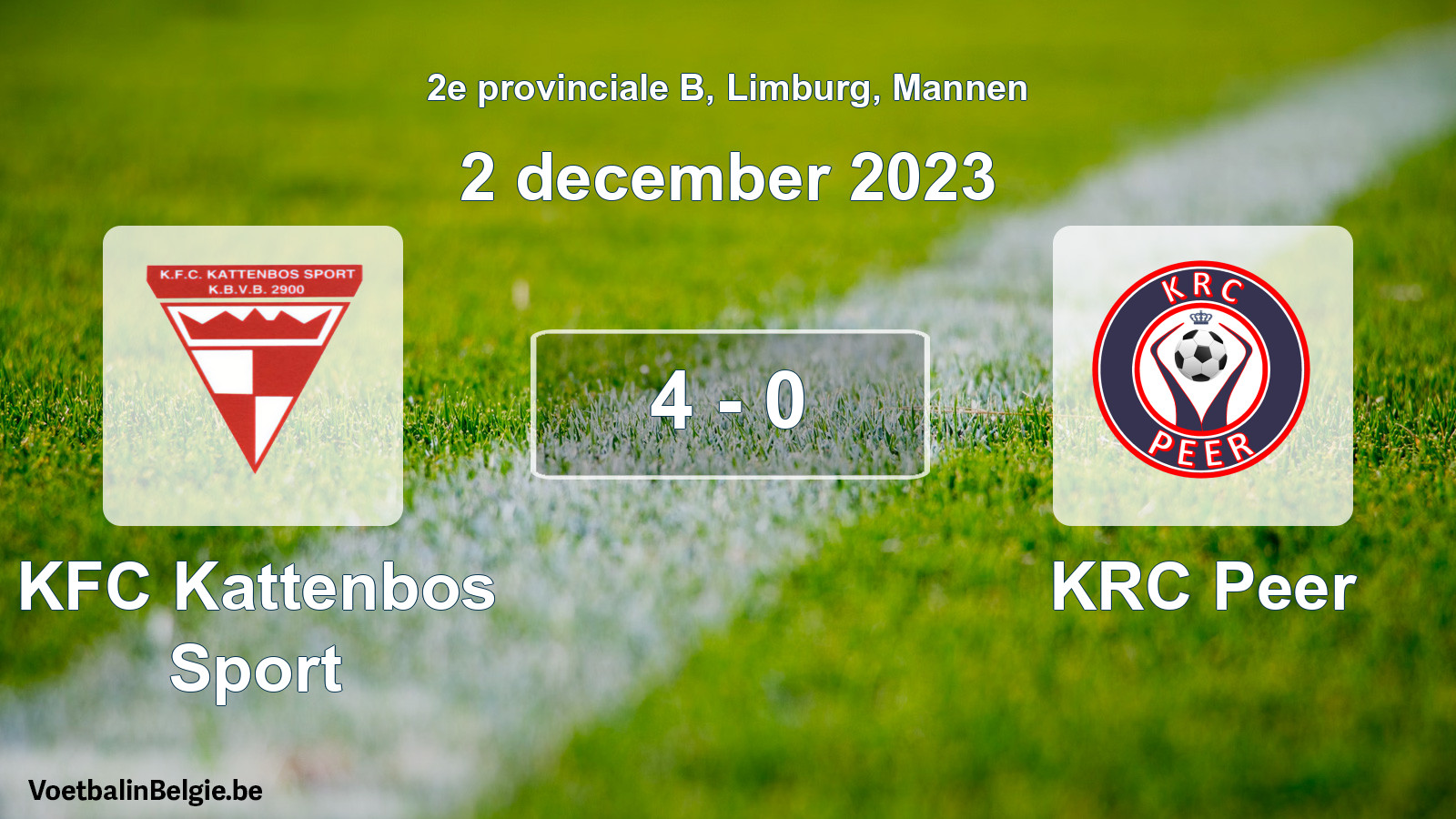 Gespeelde wedstrijd mannenvoetbal: KFC Kattenbos Sport - KRC Peer 4 - 0 (2 december 2023)
