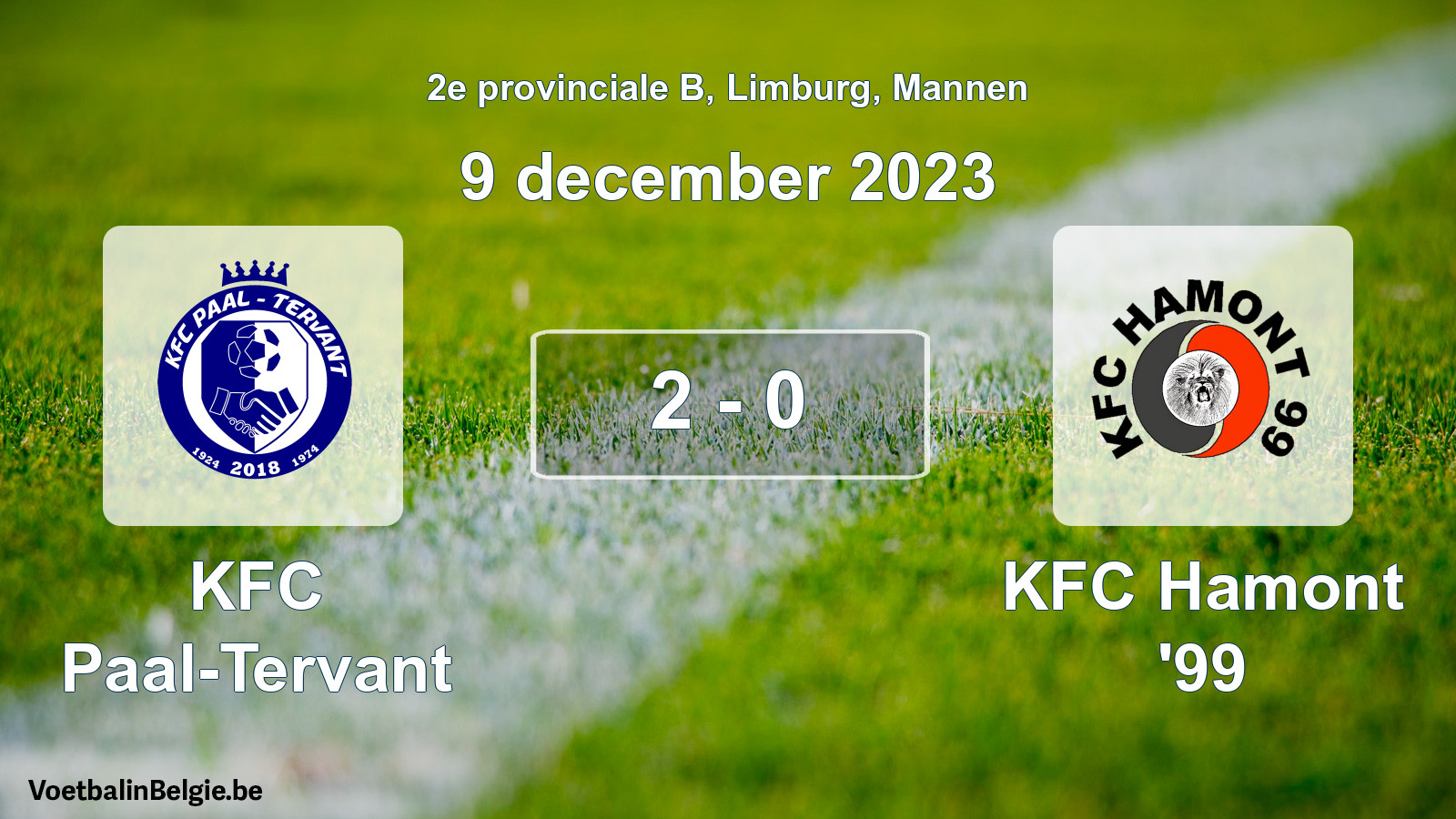 Gespeelde wedstrijd mannenvoetbal: KFC Paal-Tervant - KFC Hamont '99 2 - 0 (9 december 2023)