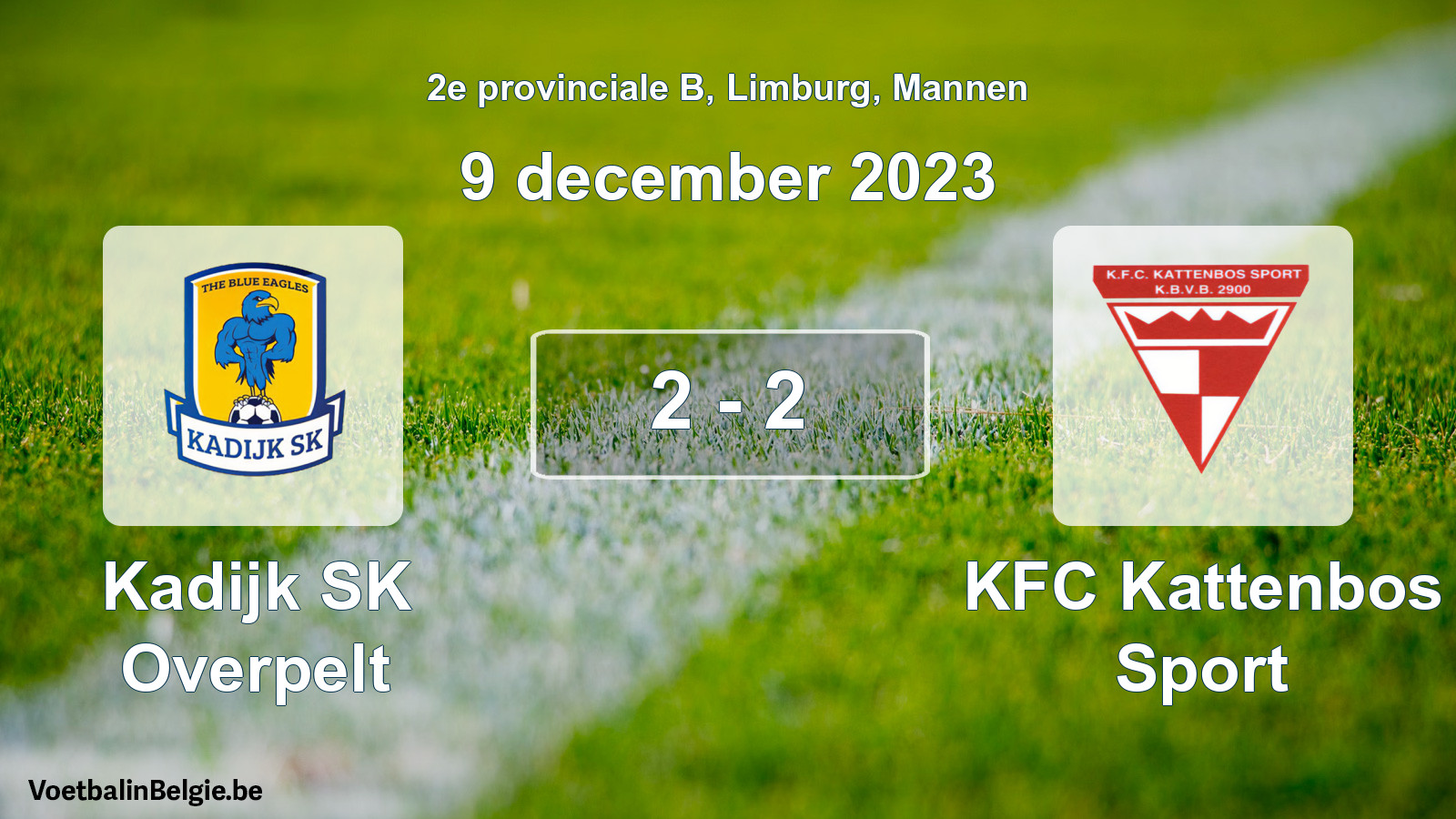 Gespeelde wedstrijd mannenvoetbal: Kadijk SK Overpelt - KFC Kattenbos Sport 2 - 2 (9 december 2023)