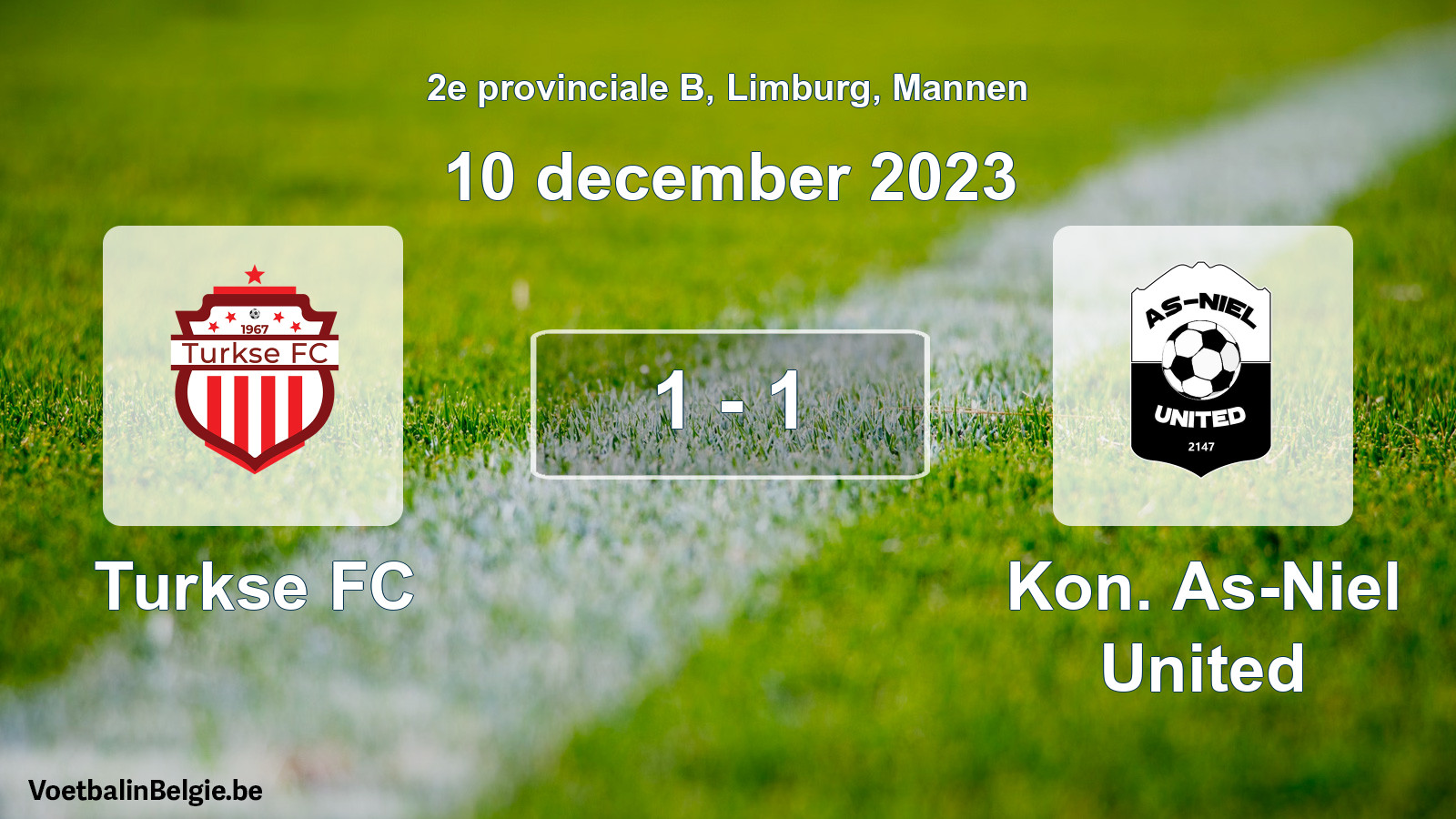 Gespeelde wedstrijd mannenvoetbal: Turkse FC - Kon. As-Niel United 1 - 1 (10 december 2023)