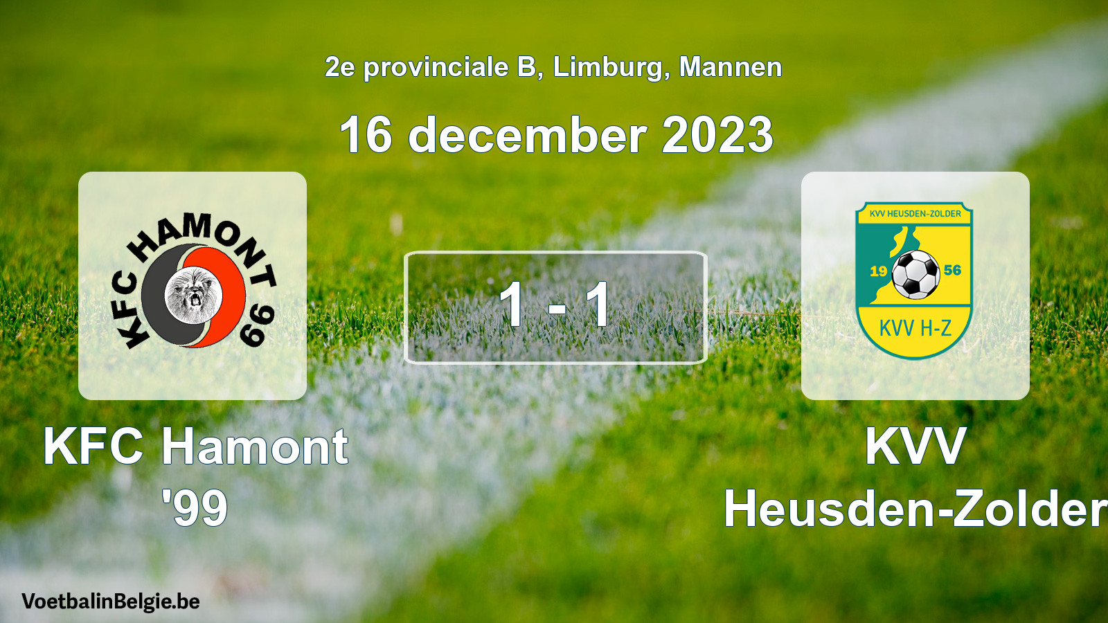 Gespeelde wedstrijd mannenvoetbal: KFC Hamont '99 - KVV Heusden-Zolder 1 - 1 (16 december 2023)
