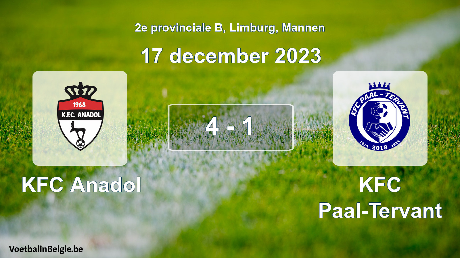 Gespeelde wedstrijd mannenvoetbal: KFC Anadol - KFC Paal-Tervant 4 - 1 (17 december 2023)
