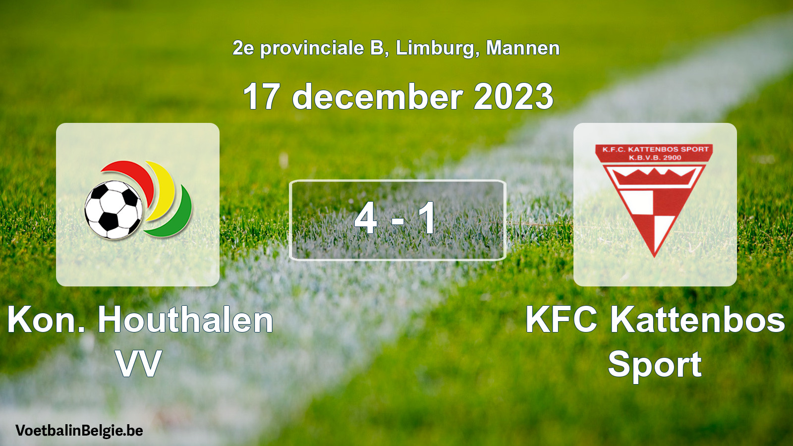 Gespeelde wedstrijd mannenvoetbal: Kon. Houthalen VV - KFC Kattenbos Sport 4 - 1 (17 december 2023)