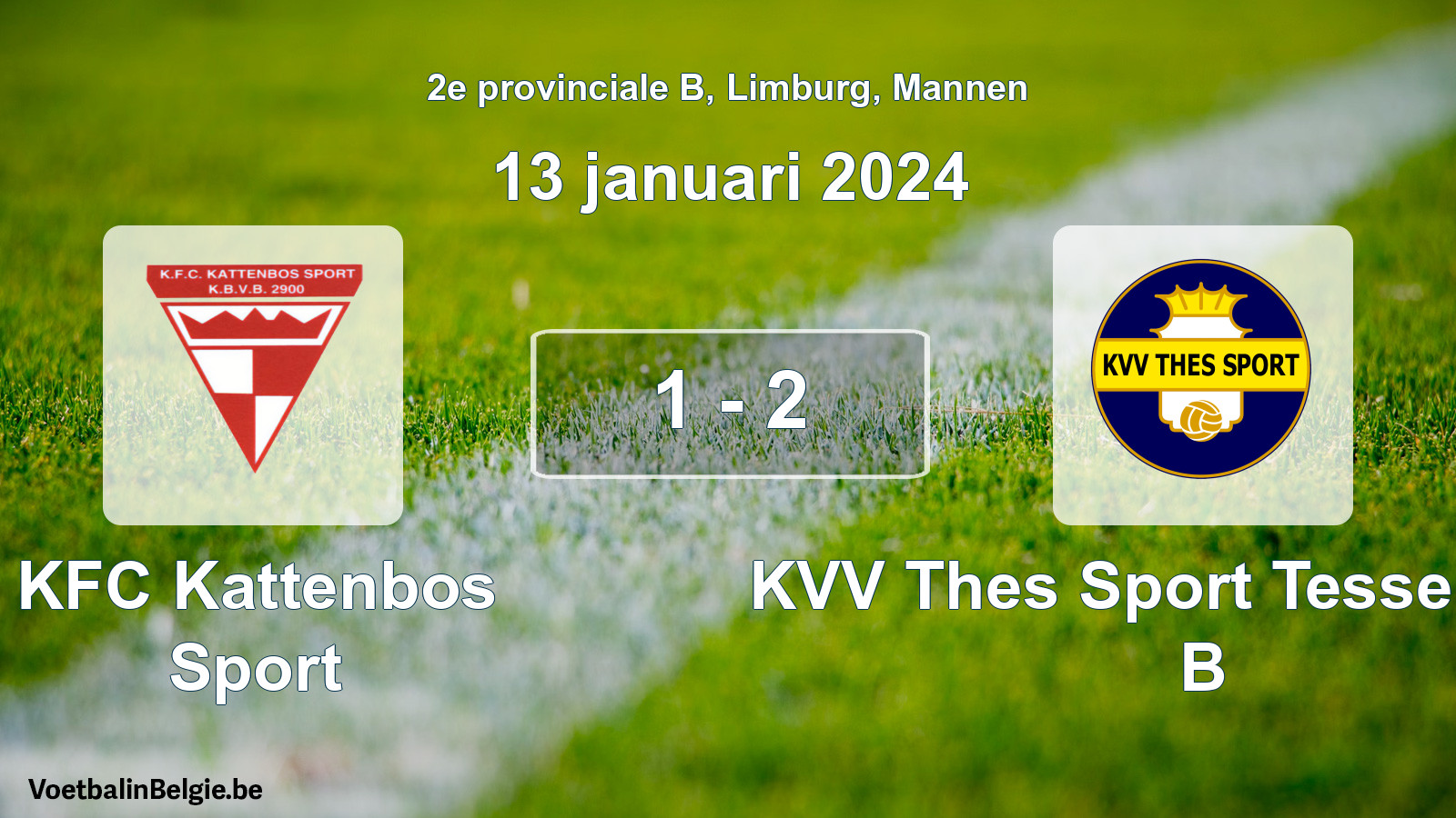 Gespeelde wedstrijd mannenvoetbal: KFC Kattenbos Sport - KVV Thes Sport Tessenderlo B 1 - 2 (13 januari 2024)