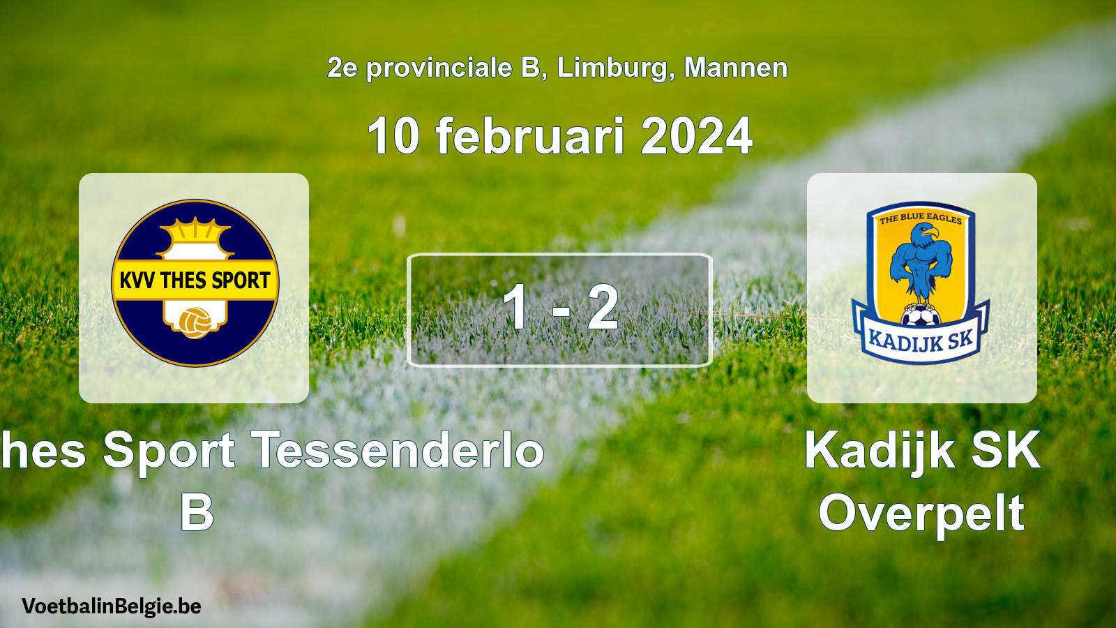 Gespeelde wedstrijd mannenvoetbal: KVV Thes Sport Tessenderlo B - Kadijk SK Overpelt 1 - 2 (10 februari 2024)
