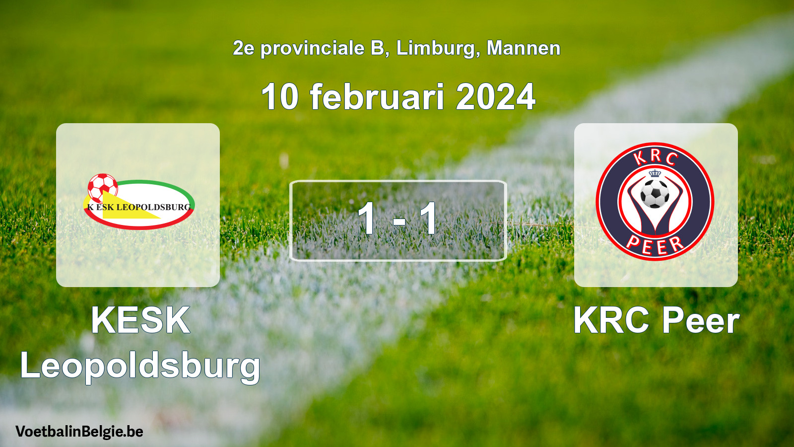 Gespeelde wedstrijd mannenvoetbal: KESK Leopoldsburg - KRC Peer 1 - 1 (10 februari 2024)