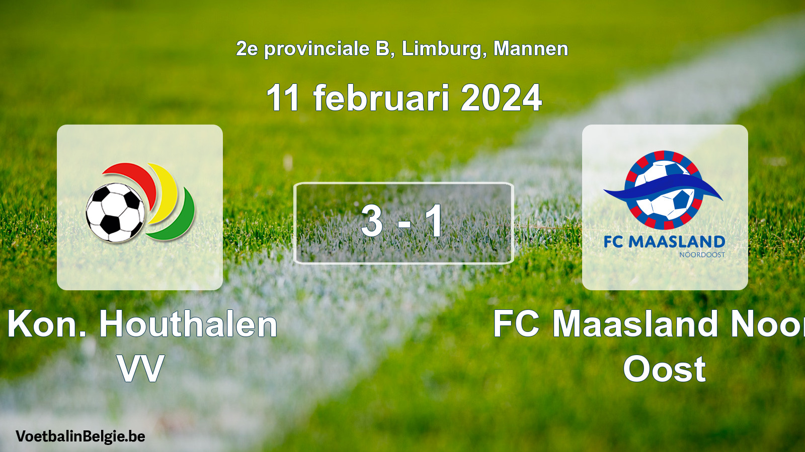 Gespeelde wedstrijd mannenvoetbal: Kon. Houthalen VV - FC Maasland Noord Oost 3 - 1 (11 februari 2024)