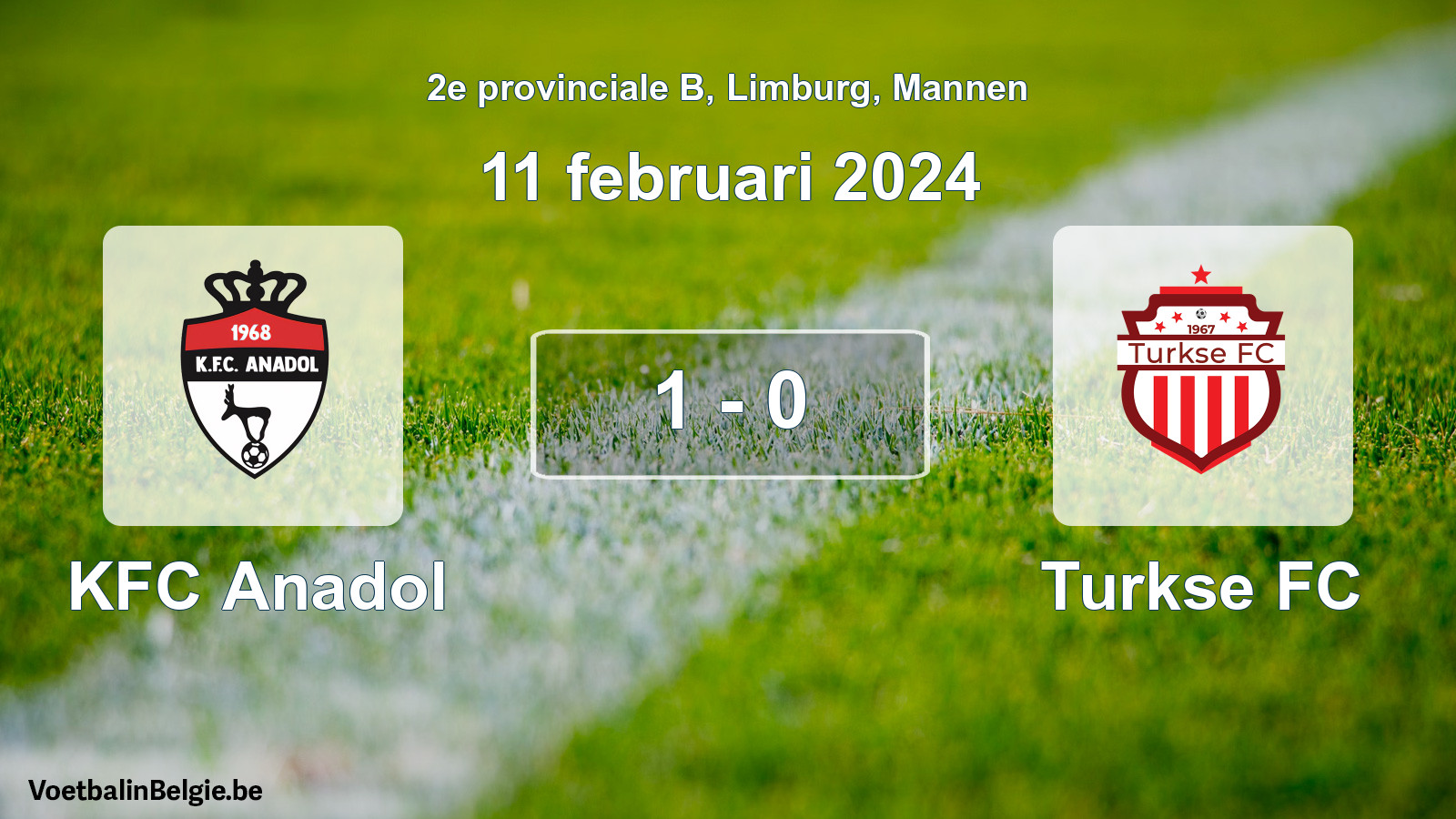 Gespeelde wedstrijd mannenvoetbal: KFC Anadol - Turkse FC 1 - 0 (11 februari 2024)
