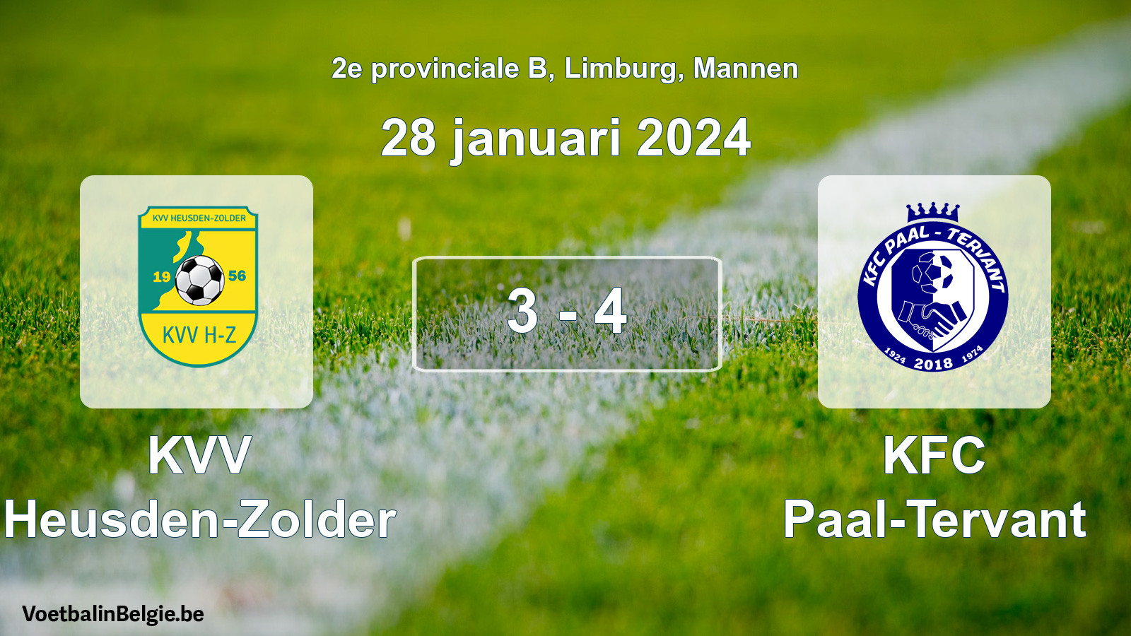 Gespeelde wedstrijd mannenvoetbal: KVV Heusden-Zolder - KFC Paal-Tervant 3 - 4 (28 januari 2024)
