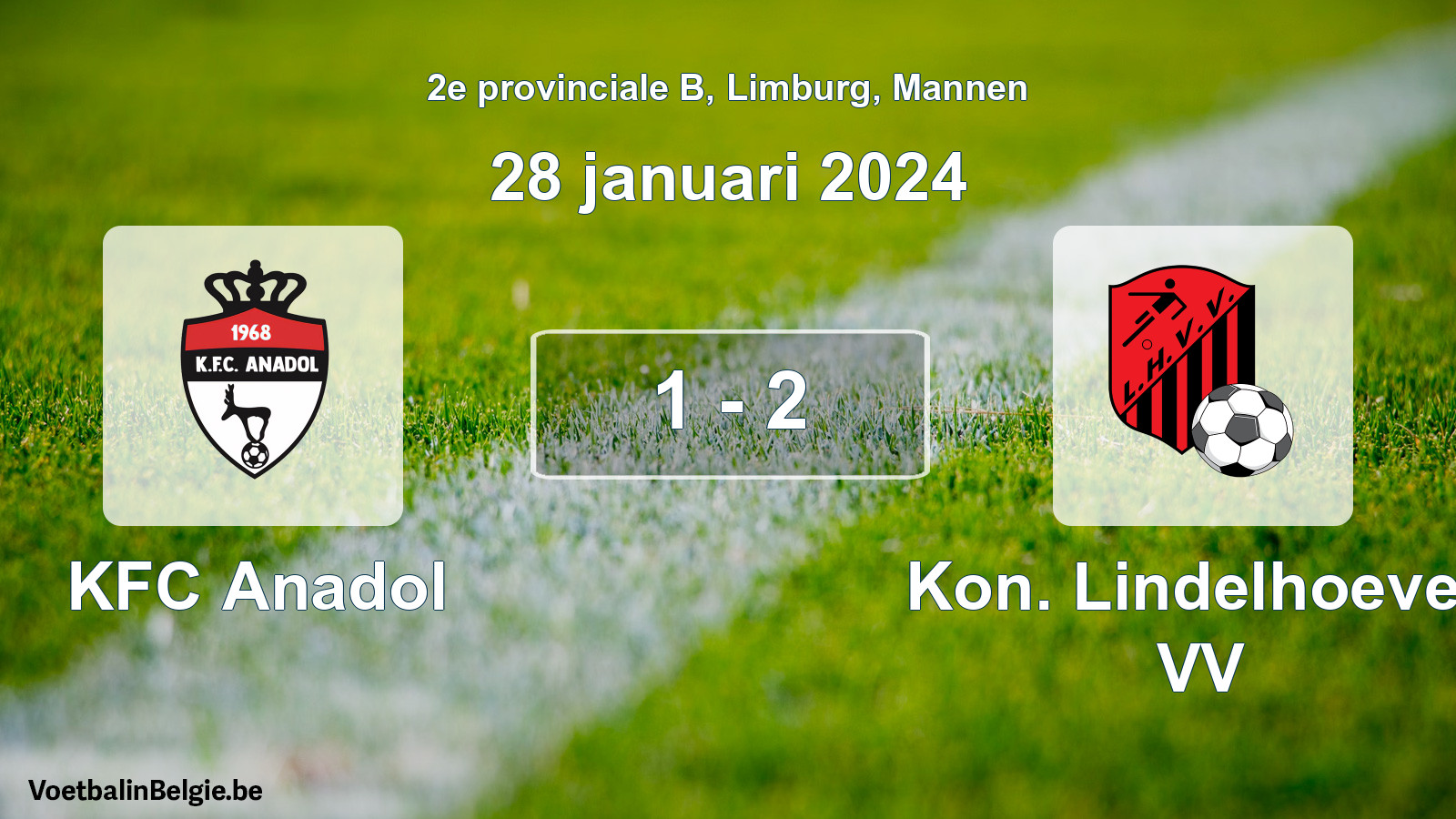 Gespeelde wedstrijd mannenvoetbal: KFC Anadol - Kon. Lindelhoeven VV 1 - 2 (28 januari 2024)
