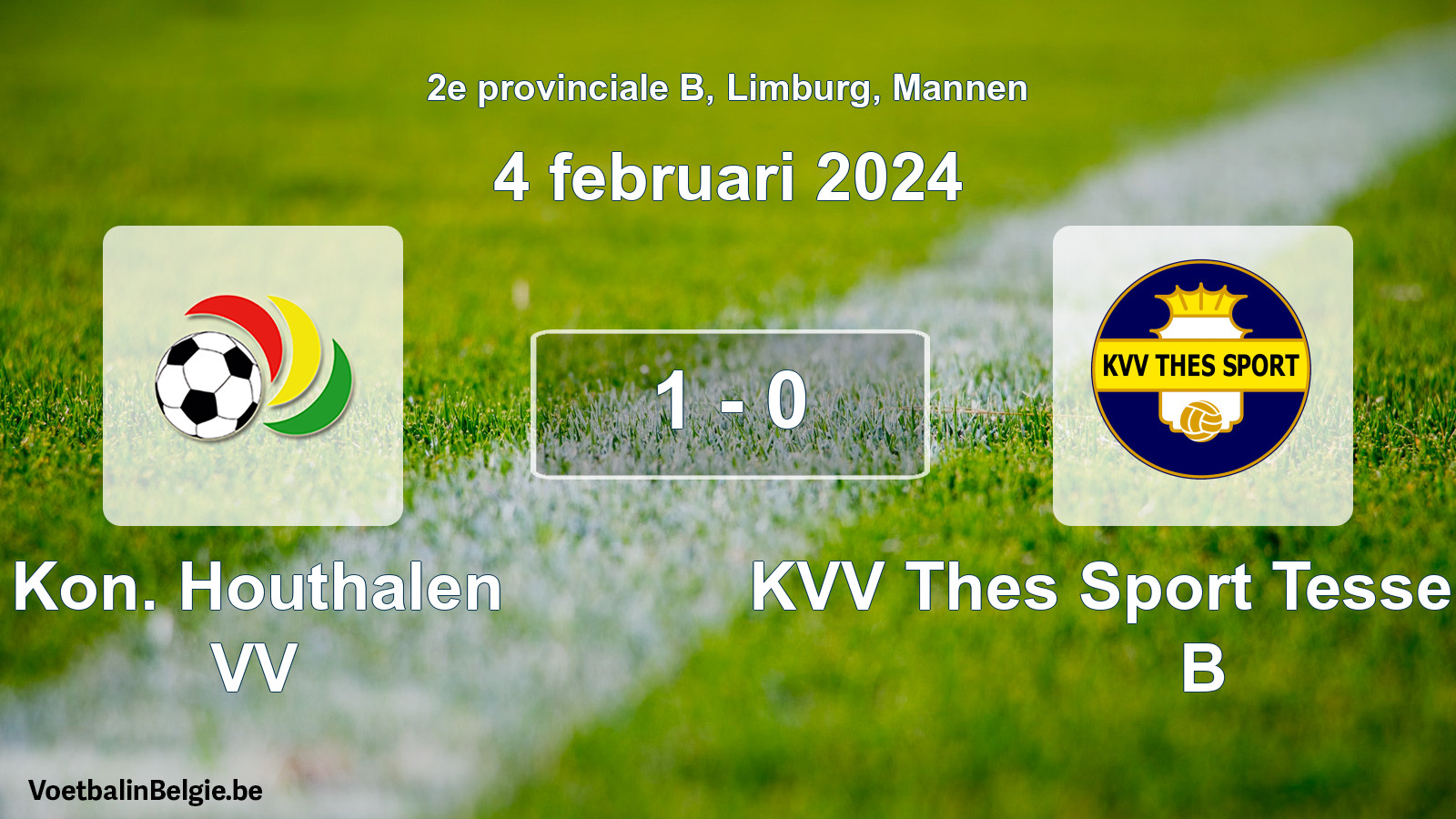 Gespeelde wedstrijd mannenvoetbal: Kon. Houthalen VV - KVV Thes Sport Tessenderlo B 1 - 0 (4 februari 2024)