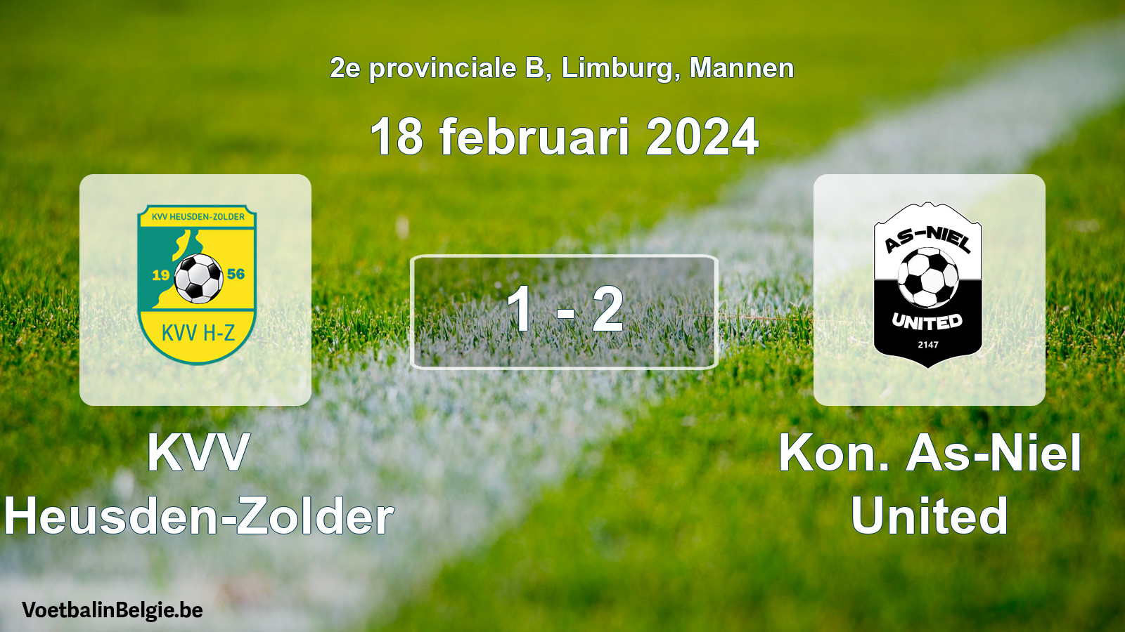 Gespeelde wedstrijd mannenvoetbal: KVV Heusden-Zolder - Kon. As-Niel United 1 - 2 (18 februari 2024)