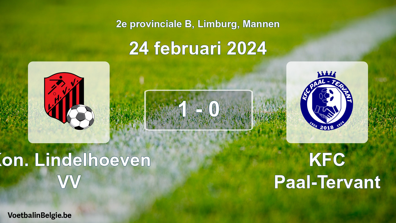 Gespeelde wedstrijd mannenvoetbal: Kon. Lindelhoeven VV - KFC Paal-Tervant 1 - 0 (24 februari 2024)