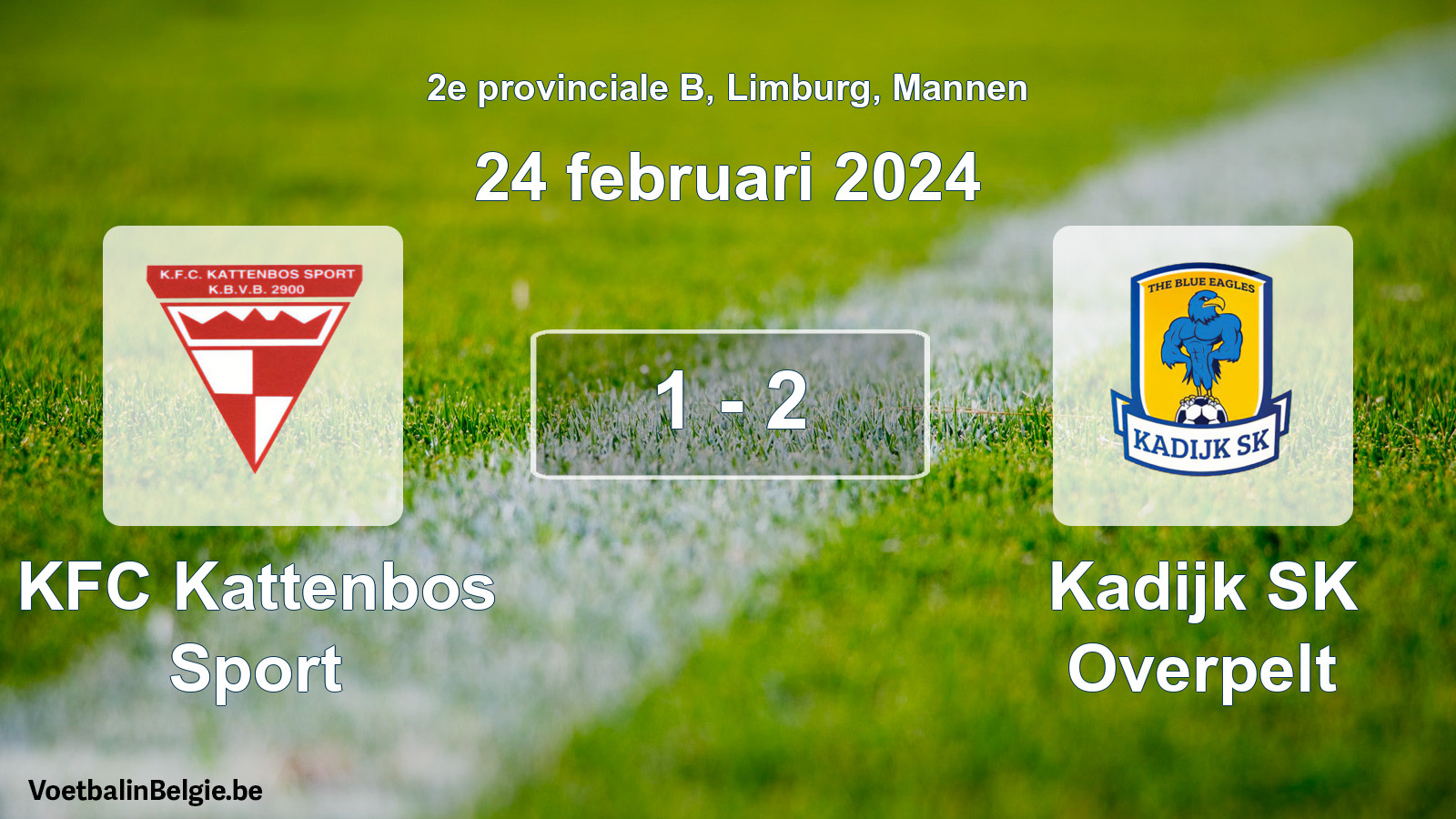 Gespeelde wedstrijd mannenvoetbal: KFC Kattenbos Sport - Kadijk SK Overpelt 1 - 2 (24 februari 2024)