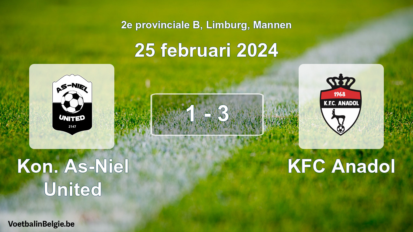 Gespeelde wedstrijd mannenvoetbal: Kon. As-Niel United - KFC Anadol 1 - 3 (25 februari 2024)