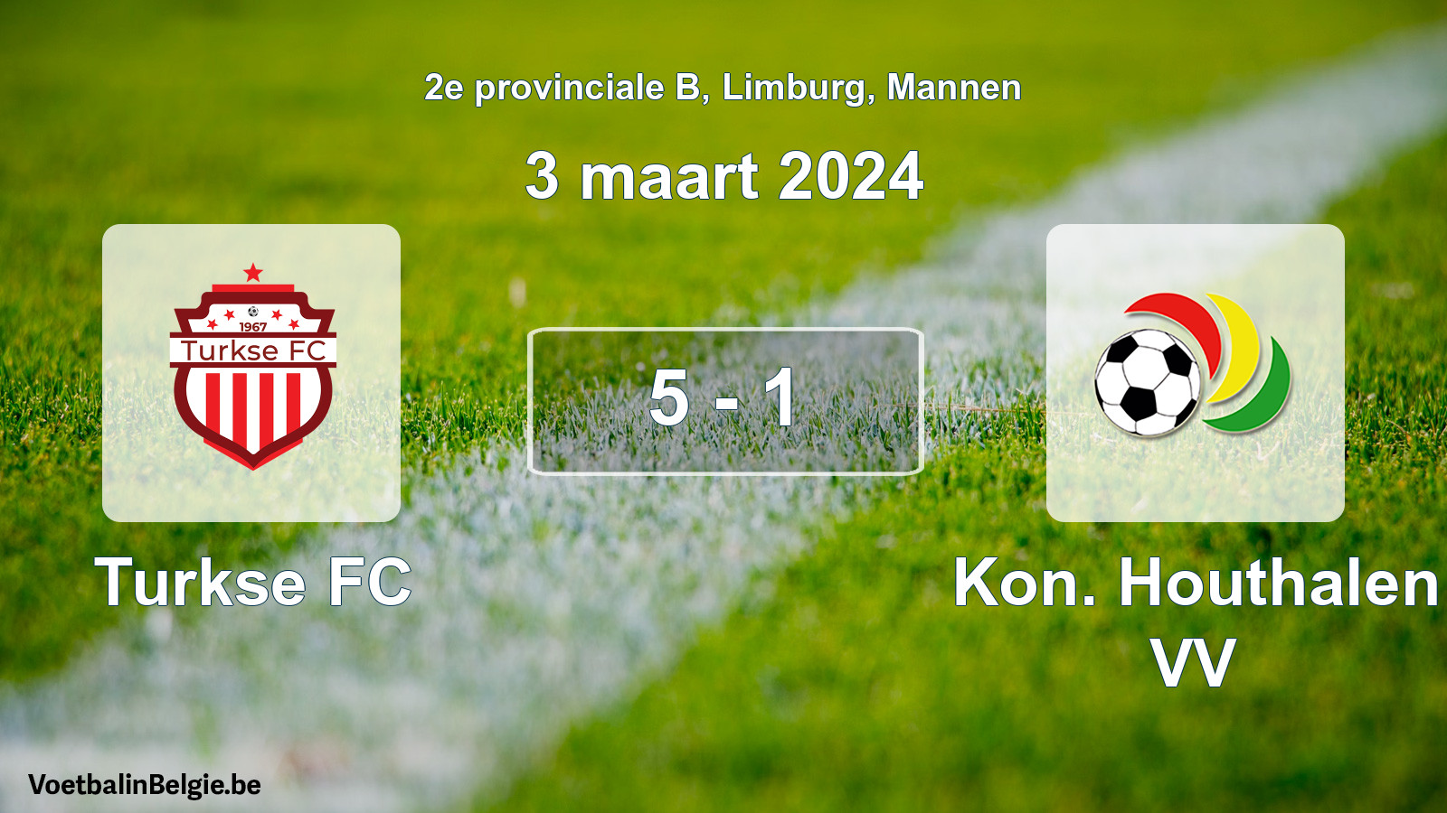 Gespeelde wedstrijd mannenvoetbal: Turkse FC - Kon. Houthalen VV 5 - 1 (3 maart 2024)