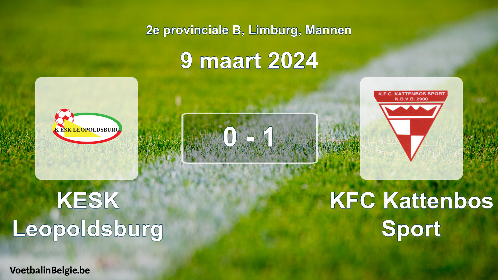 Gespeelde wedstrijd mannenvoetbal: KESK Leopoldsburg - KFC Kattenbos Sport 0 - 1 (9 maart 2024)