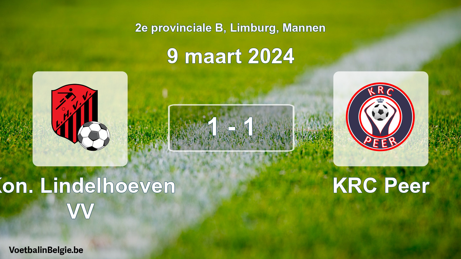 Gespeelde wedstrijd mannenvoetbal: Kon. Lindelhoeven VV - KRC Peer 1 - 1 (9 maart 2024)