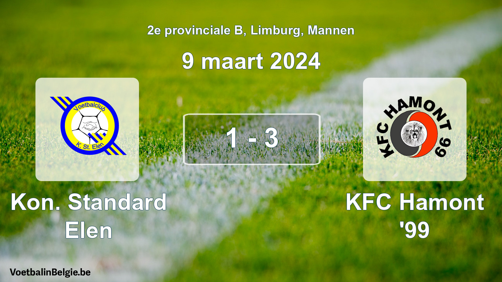 Gespeelde wedstrijd mannenvoetbal: Kon. Standard Elen - KFC Hamont '99 1 - 3 (9 maart 2024)