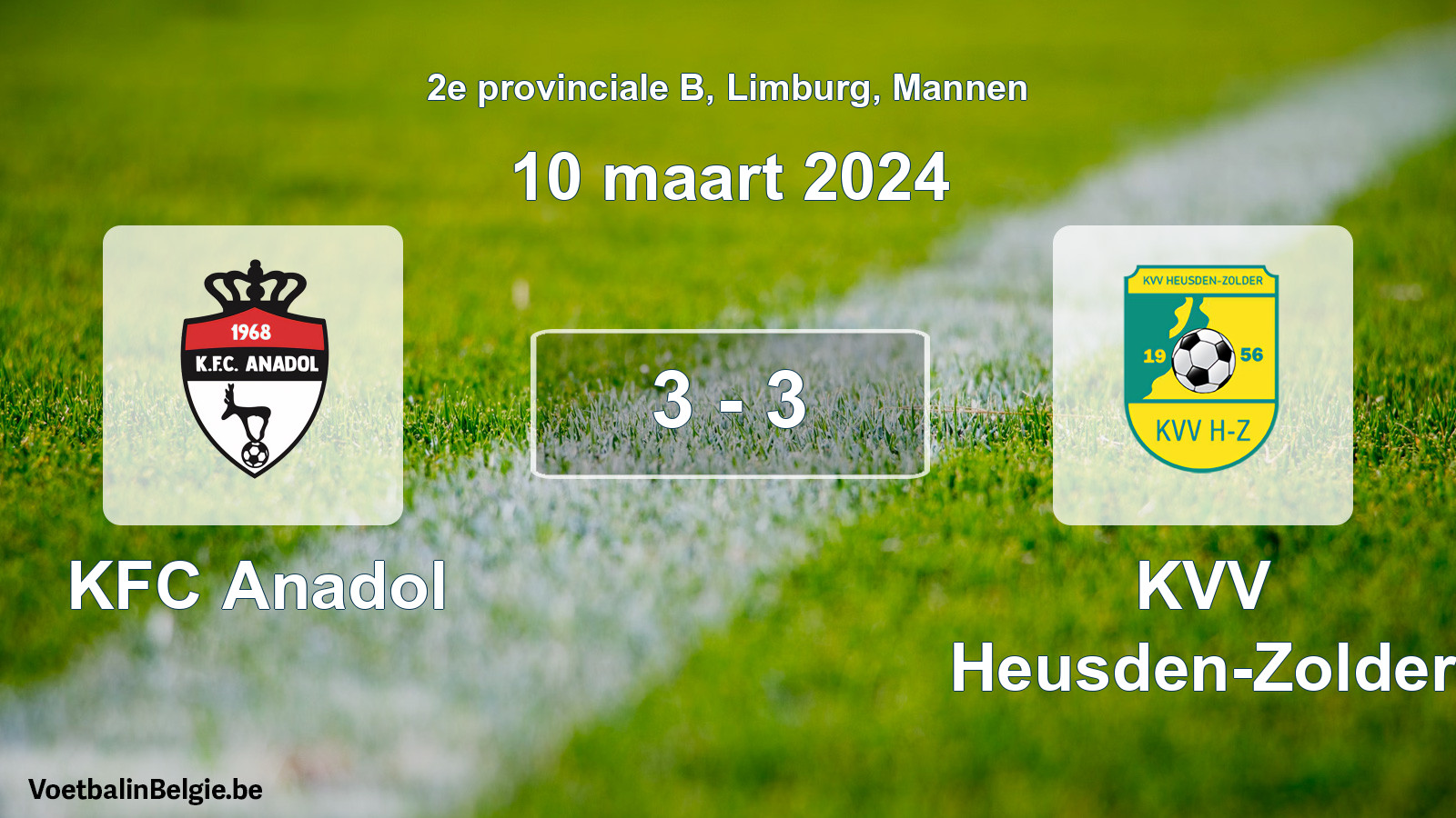 Gespeelde wedstrijd mannenvoetbal: KFC Anadol - KVV Heusden-Zolder 3 - 3 (10 maart 2024)