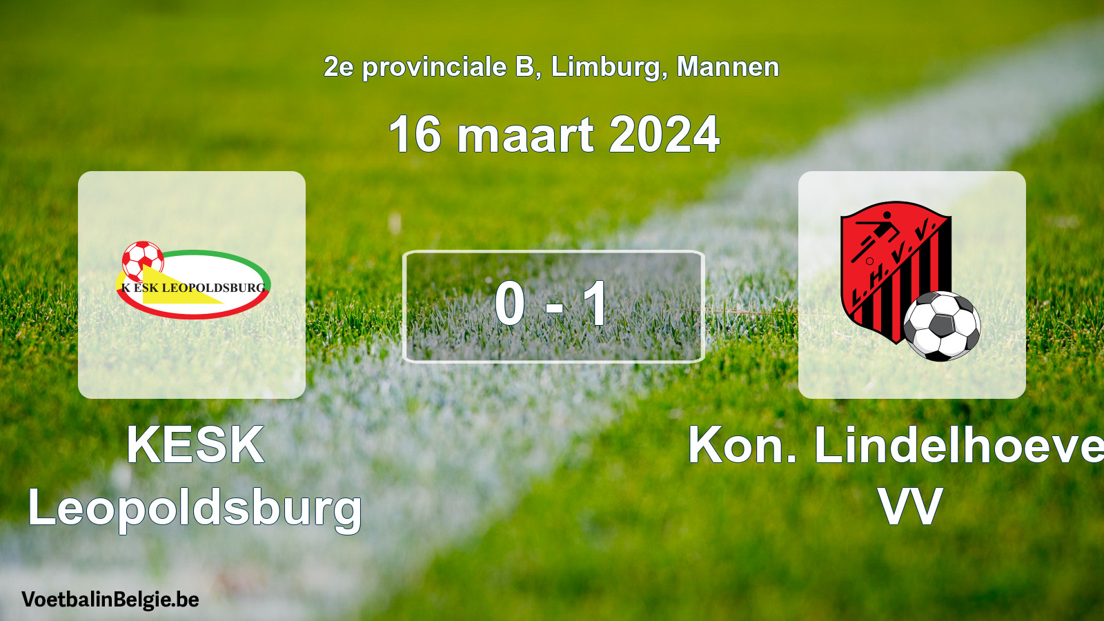 Gespeelde wedstrijd mannenvoetbal: KESK Leopoldsburg - Kon. Lindelhoeven VV 0 - 1 (16 maart 2024)