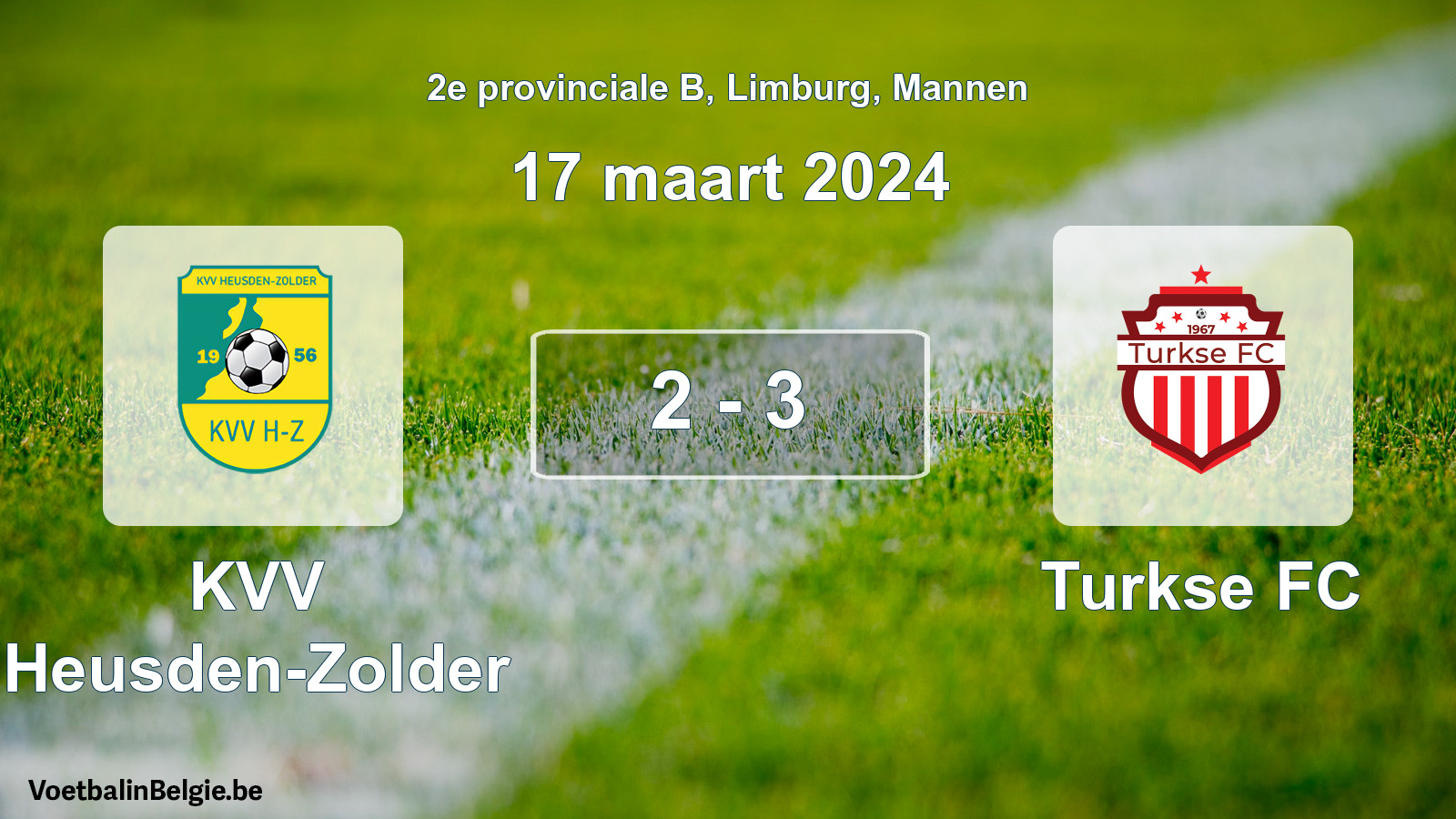 Gespeelde wedstrijd mannenvoetbal: KVV Heusden-Zolder - Turkse FC 2 - 3 (17 maart 2024)