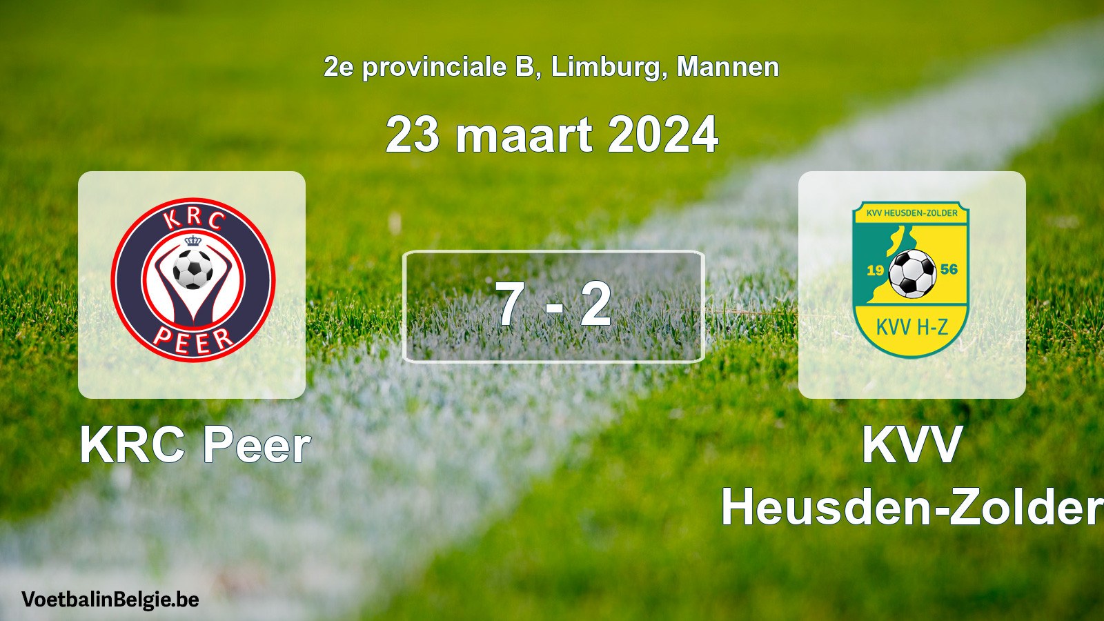Gespeelde wedstrijd mannenvoetbal: KRC Peer - KVV Heusden-Zolder 7 - 2 (23 maart 2024)