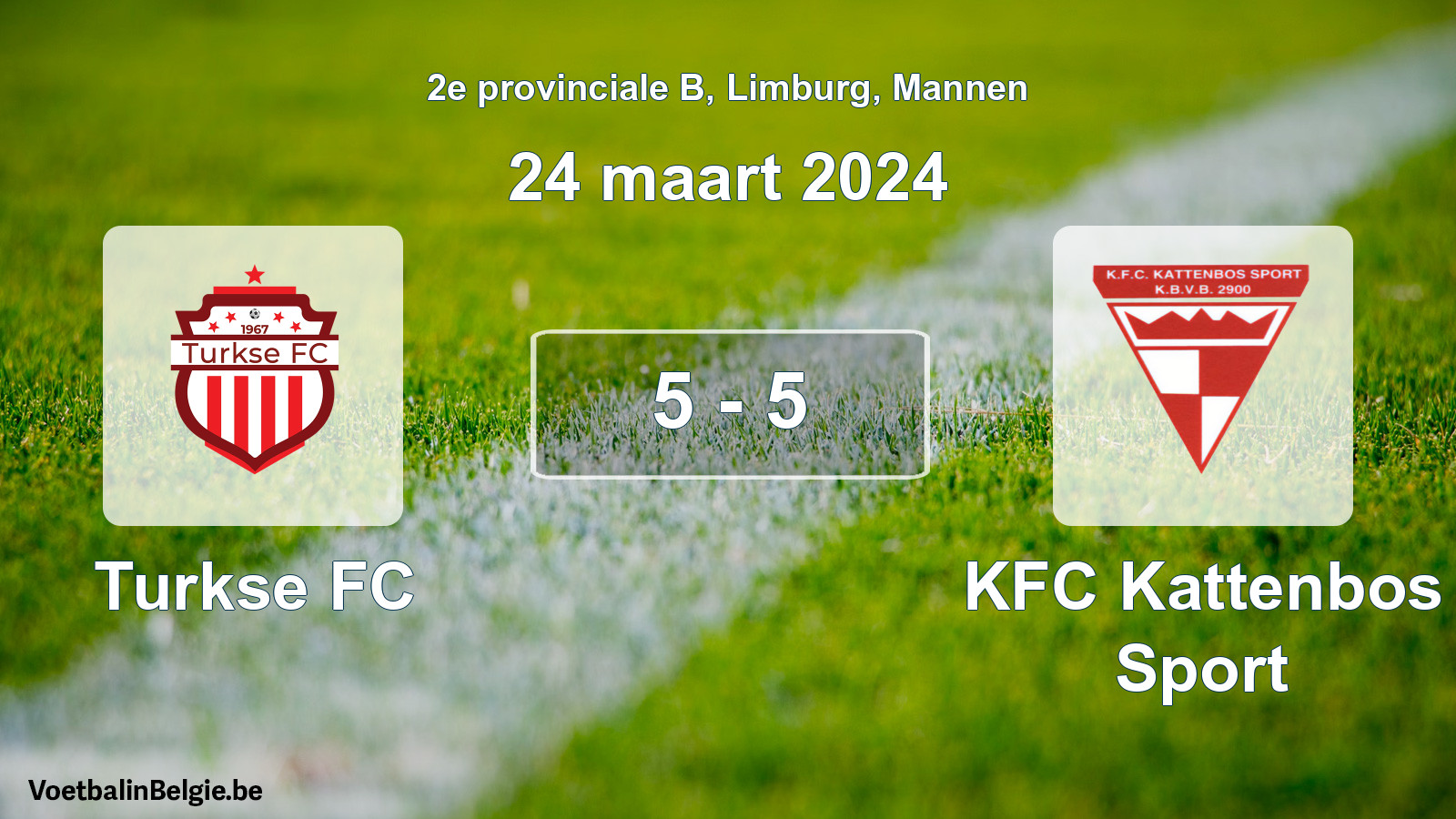 Gespeelde wedstrijd mannenvoetbal: Turkse FC - KFC Kattenbos Sport 5 - 5 (24 maart 2024)