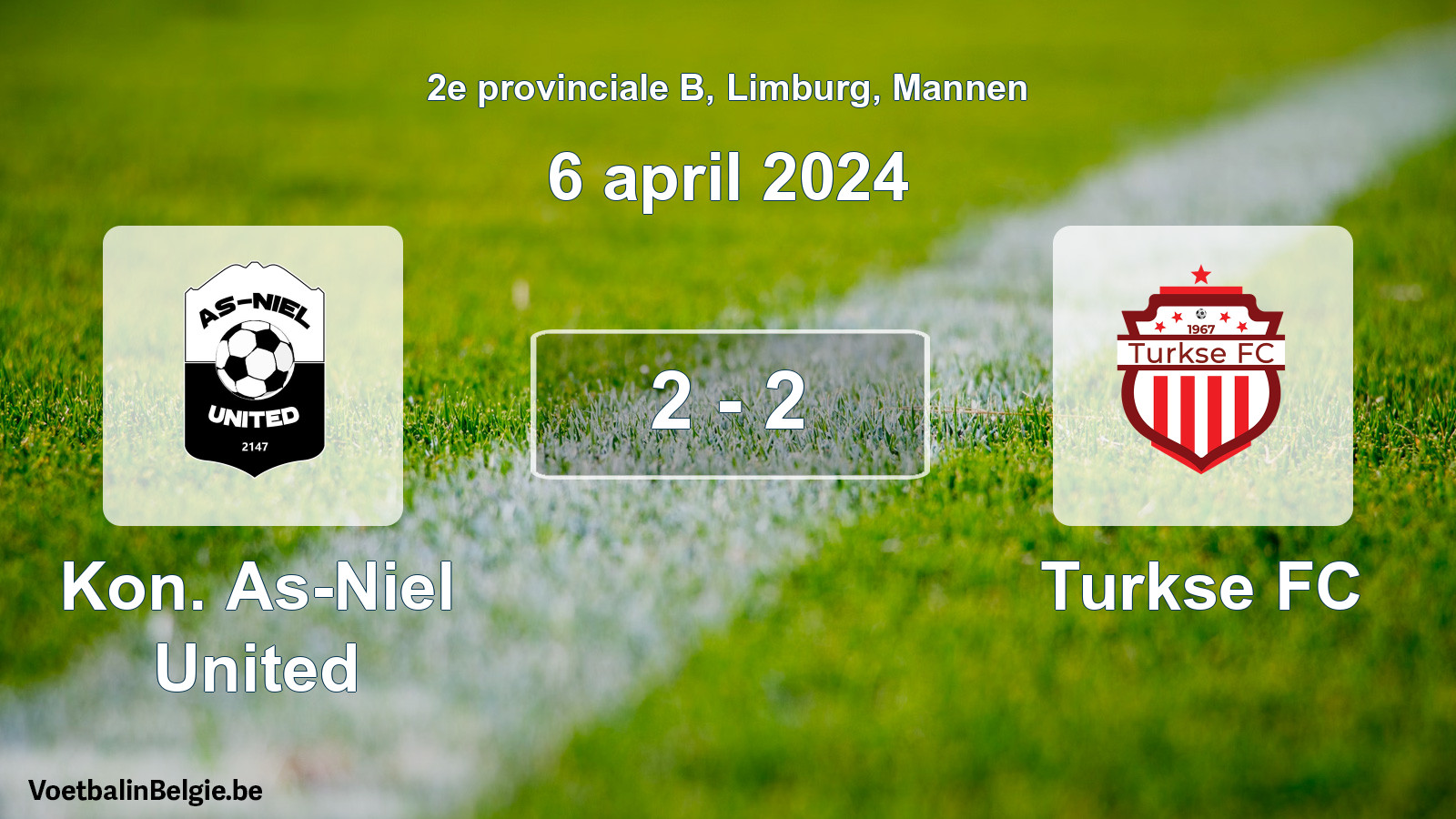 Gespeelde wedstrijd mannenvoetbal: Kon. As-Niel United - Turkse FC 2 - 2 (6 april 2024)