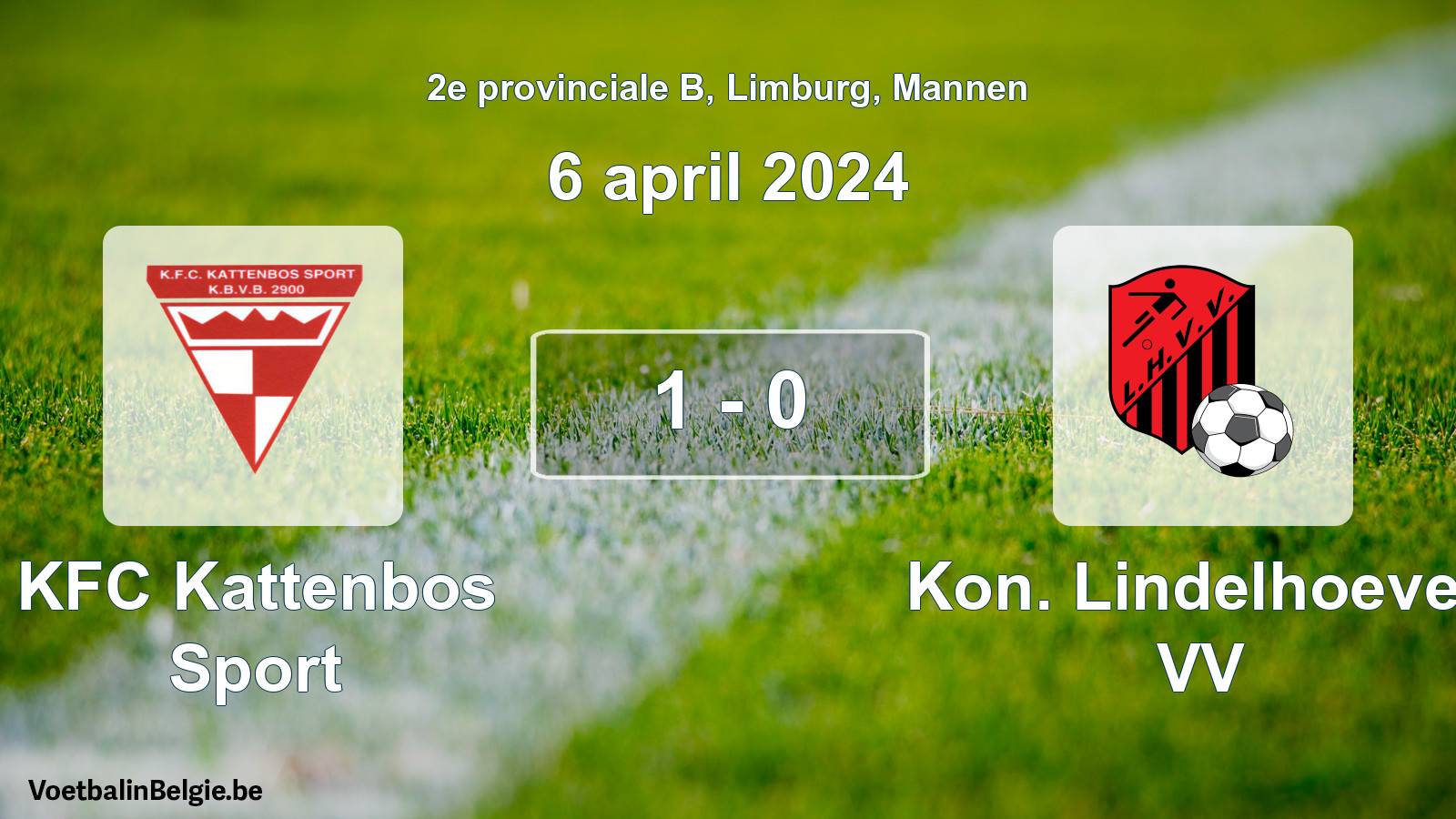 Gespeelde wedstrijd mannenvoetbal: KFC Kattenbos Sport - Kon. Lindelhoeven VV 1 - 0 (6 april 2024)
