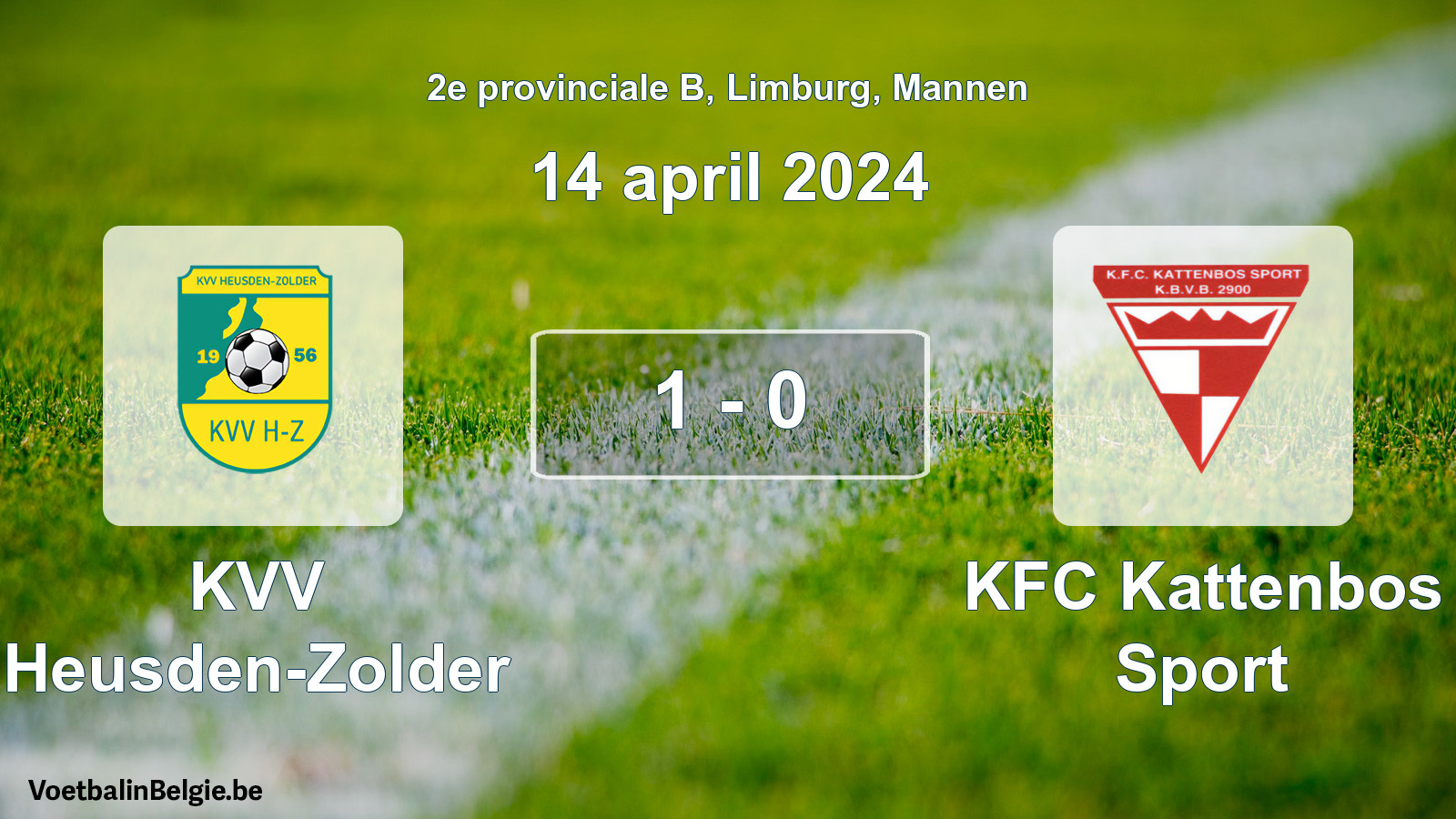 Gespeelde wedstrijd mannenvoetbal: KVV Heusden-Zolder - KFC Kattenbos Sport 1 - 0 (14 april 2024)