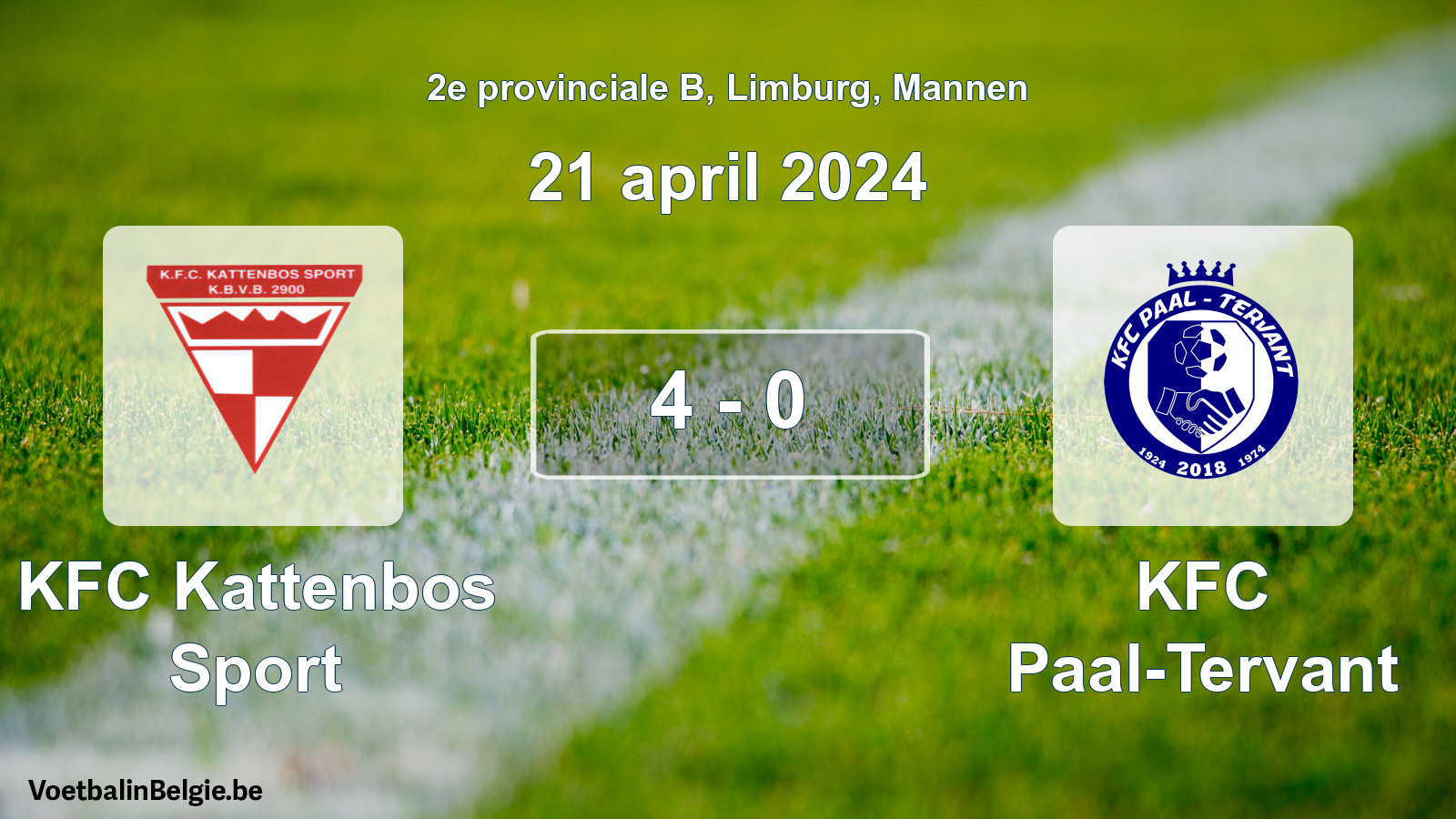 Gespeelde wedstrijd mannenvoetbal: KFC Kattenbos Sport - KFC Paal-Tervant 4 - 0 (21 april 2024)