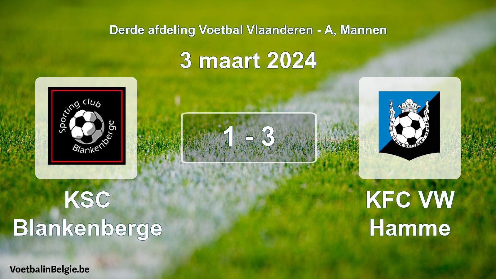 Gespeelde wedstrijd mannenvoetbal: KSC Blankenberge - KFC VW Hamme 1 - 3 (3 maart 2024)