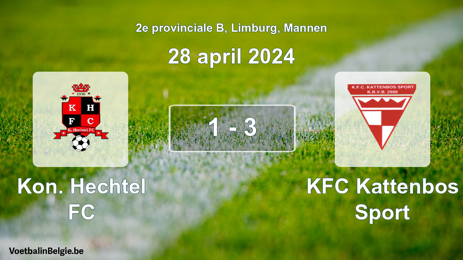 Gespeelde wedstrijd mannenvoetbal: Kon. Hechtel FC - KFC Kattenbos Sport 1 - 3 (28 april 2024)