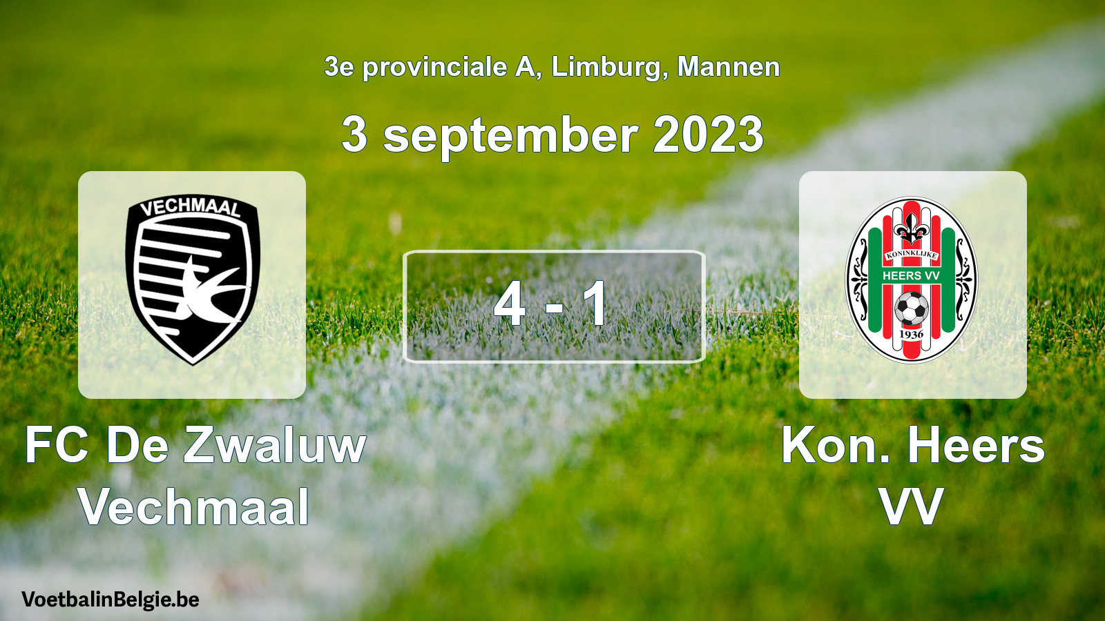 Gespeelde wedstrijd mannenvoetbal: FC De Zwaluw Vechmaal - Kon. Heers VV 4 - 1 (3 september 2023)