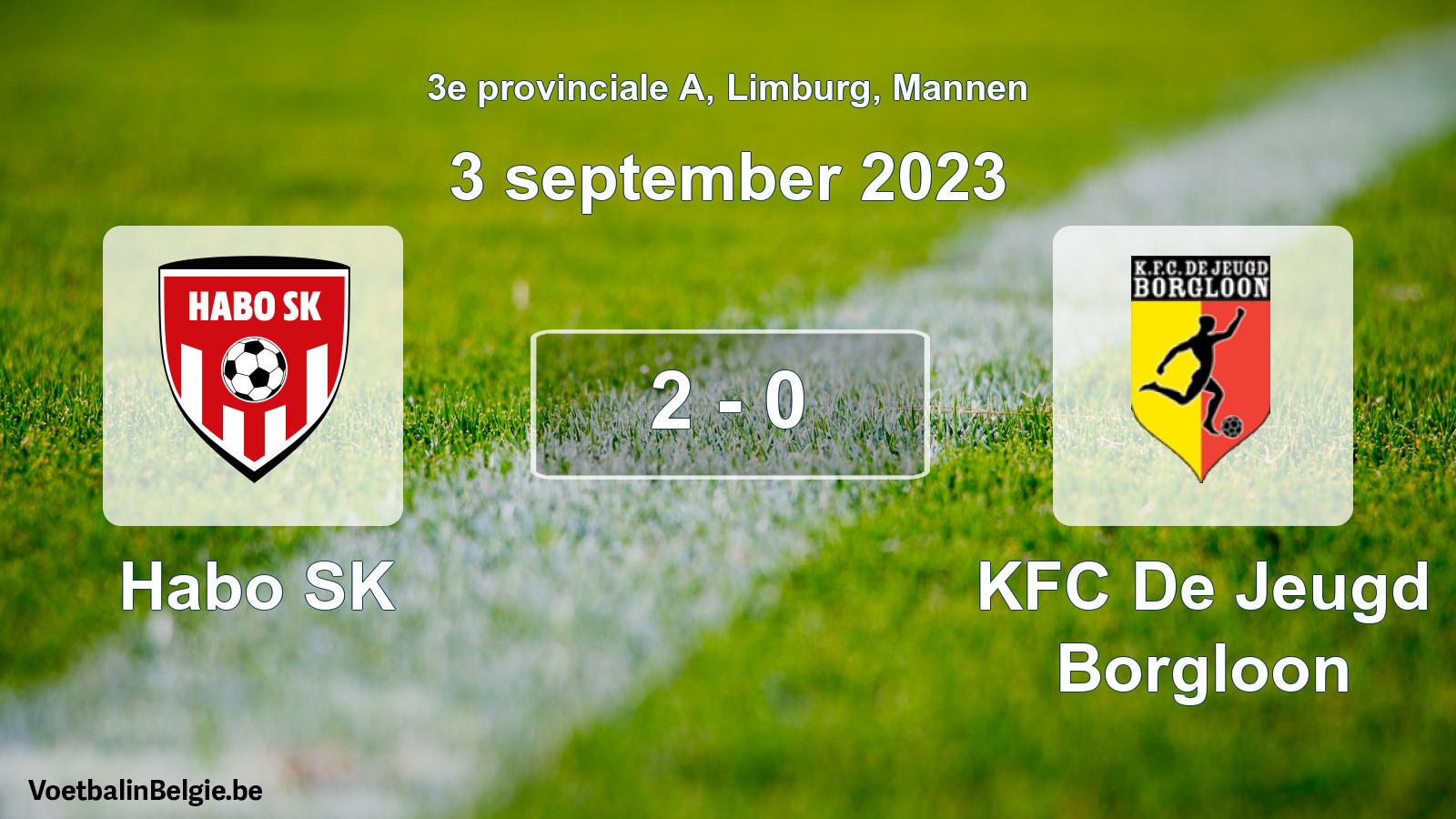 Gespeelde wedstrijd mannenvoetbal: Habo SK - KFC De Jeugd Borgloon 2 - 0 (3 september 2023)