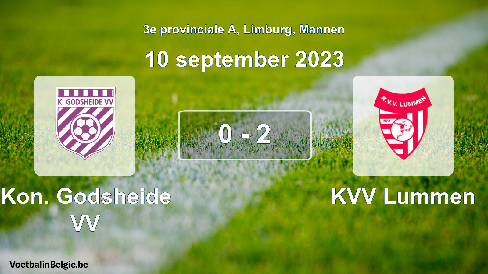 Gespeelde wedstrijd mannenvoetbal: Kon. Godsheide VV - KVV Lummen 0 - 2 (10 september 2023)