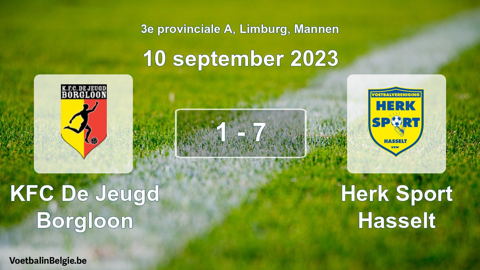 Gespeelde wedstrijd mannenvoetbal: KFC De Jeugd Borgloon - Herk Sport Hasselt 1 - 7 (10 september 2023)