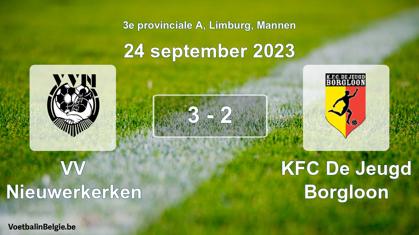 Gespeelde wedstrijd mannenvoetbal: VV Nieuwerkerken - KFC De Jeugd Borgloon 3 - 2 (24 september 2023)