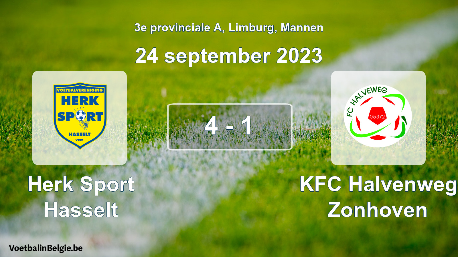 Gespeelde wedstrijd mannenvoetbal: Herk Sport Hasselt - KFC Halvenweg Zonhoven 4 - 1 (24 september 2023)