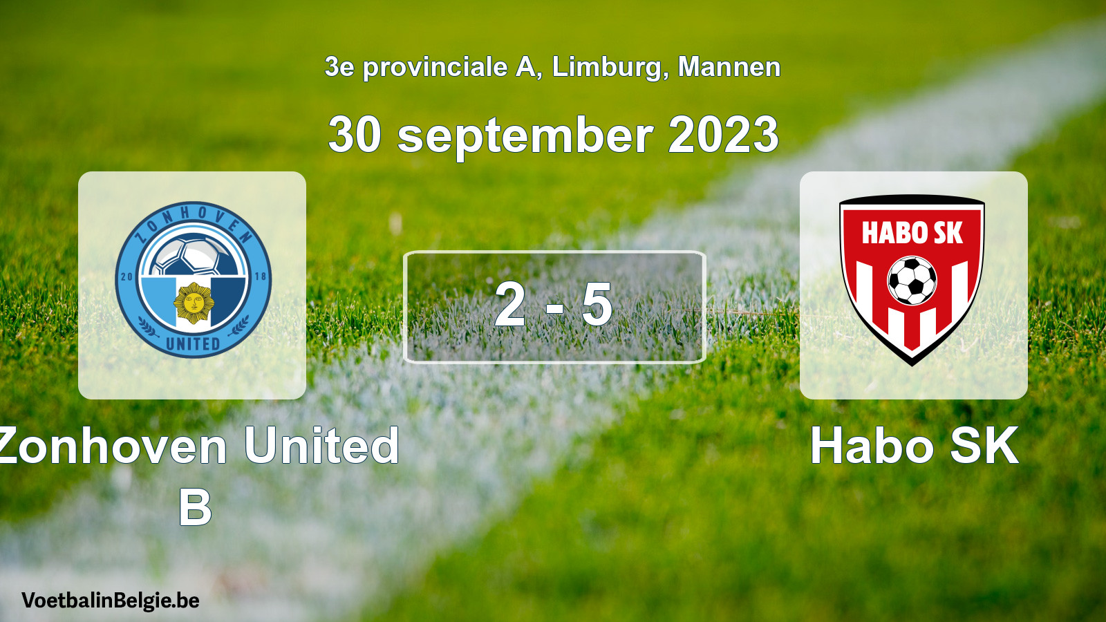 Gespeelde wedstrijd mannenvoetbal: Zonhoven United B - Habo SK 2 - 5 (30 september 2023)