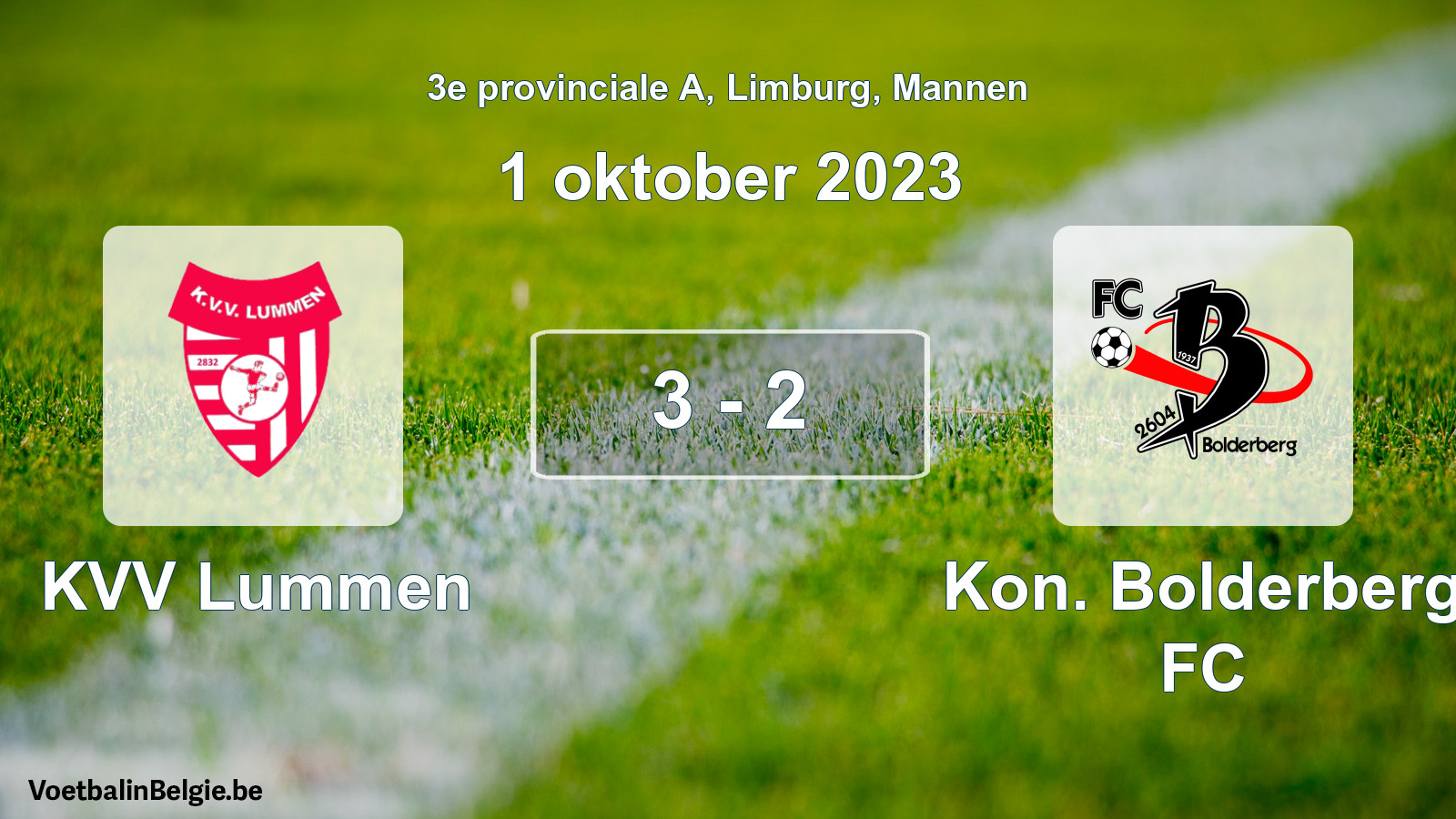 Gespeelde wedstrijd mannenvoetbal: KVV Lummen - Kon. Bolderberg FC 3 - 2 (1 oktober 2023)