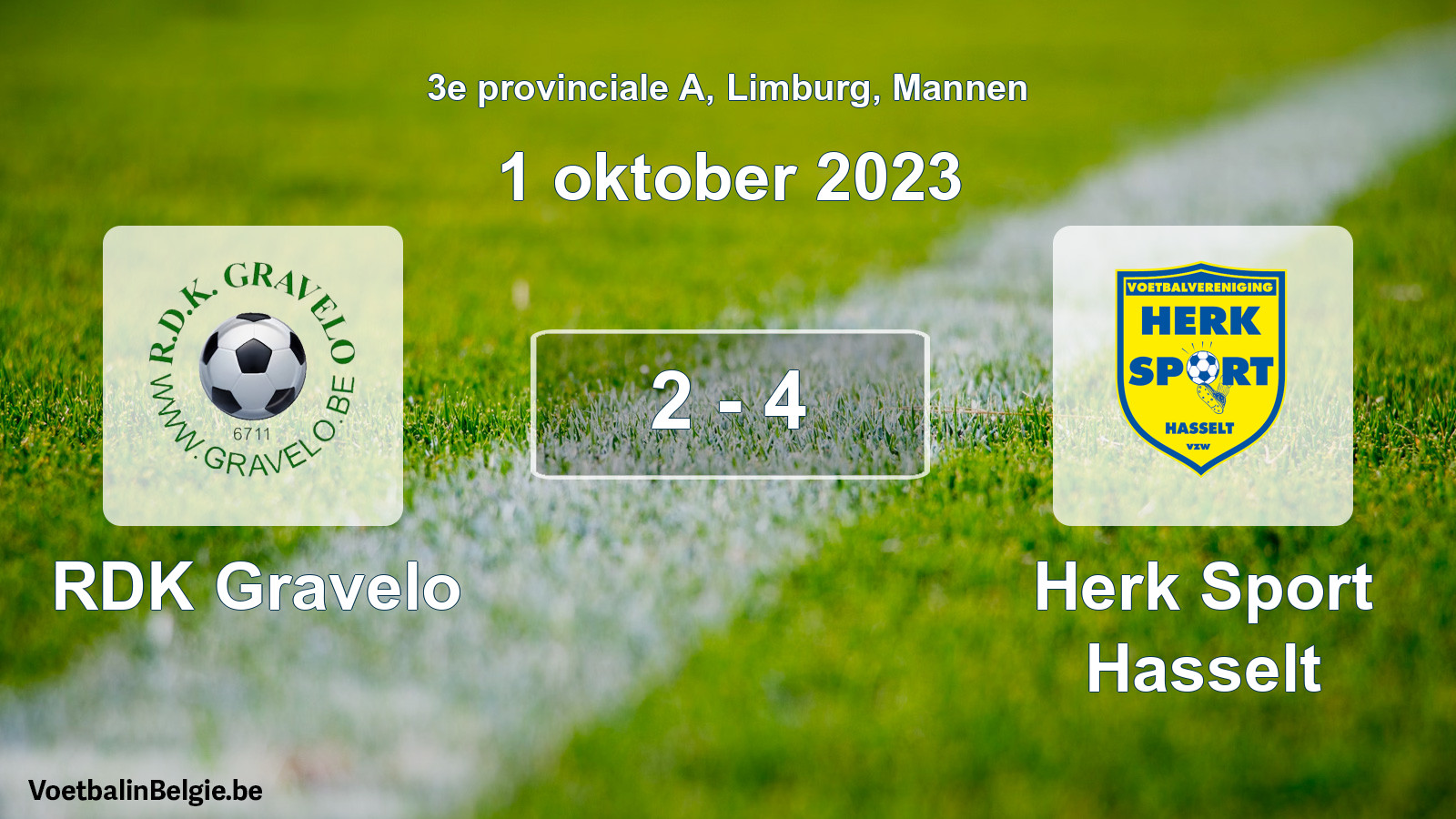 Gespeelde wedstrijd mannenvoetbal: RDK Gravelo - Herk Sport Hasselt 2 - 4 (1 oktober 2023)